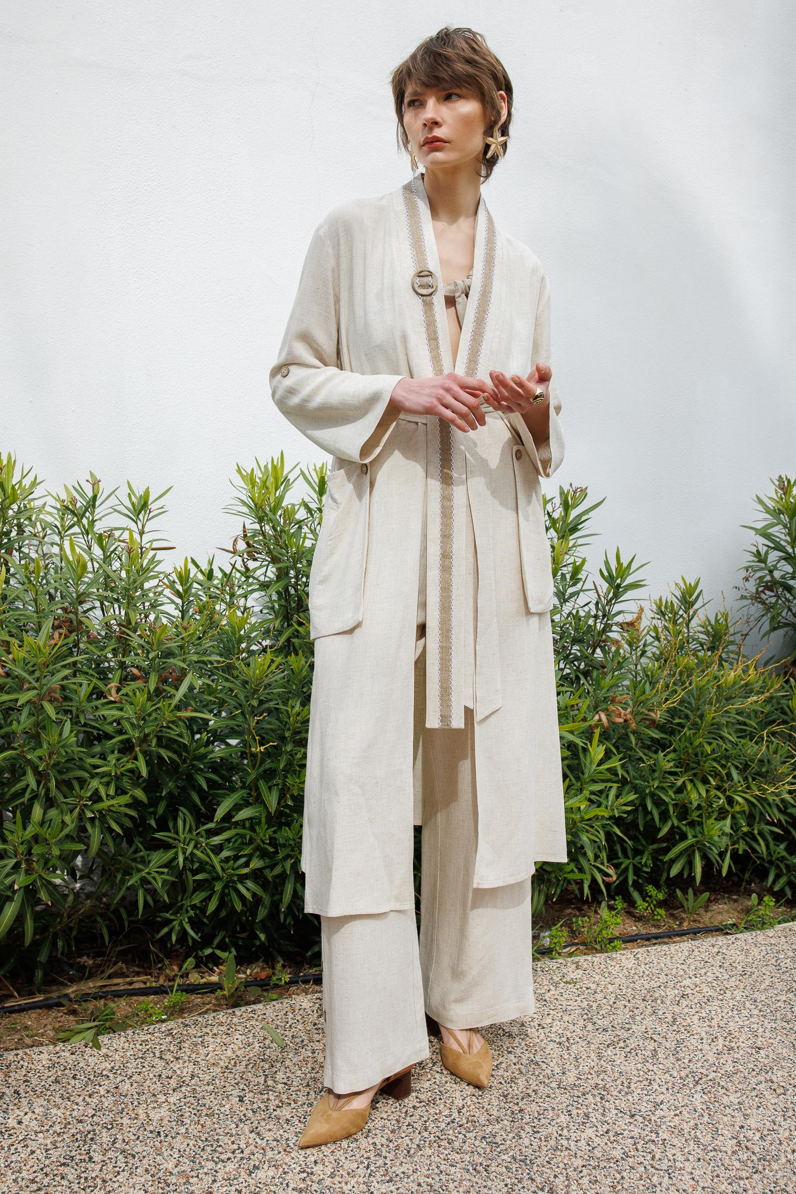 Keten Görünümlü Kuşaklı Giy-Çık-TAŞ