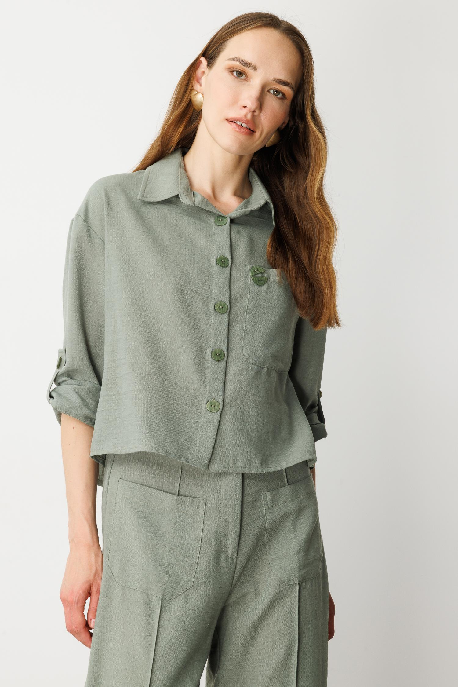 Keten Görünümlü Oversize Kısa Gömlek-ÇAĞLA