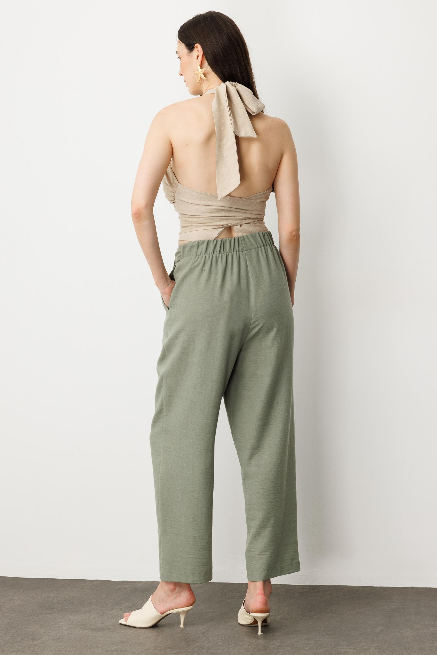 Keten Görünümlü Pileli Pantolon-ÇAĞLA