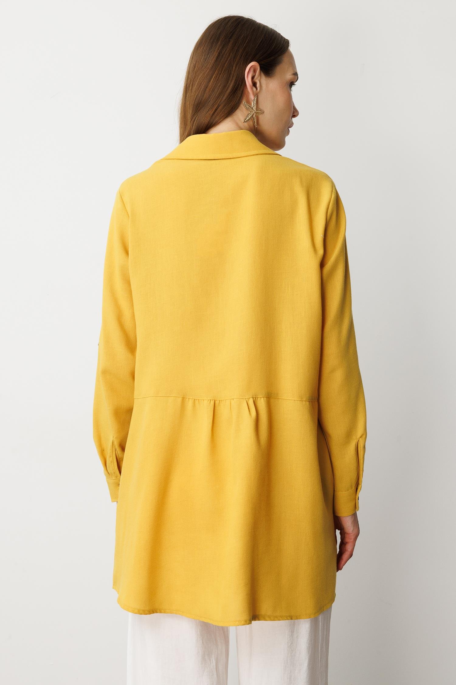 Keten Görünümlü Tunik Gömlek-SAFRAN