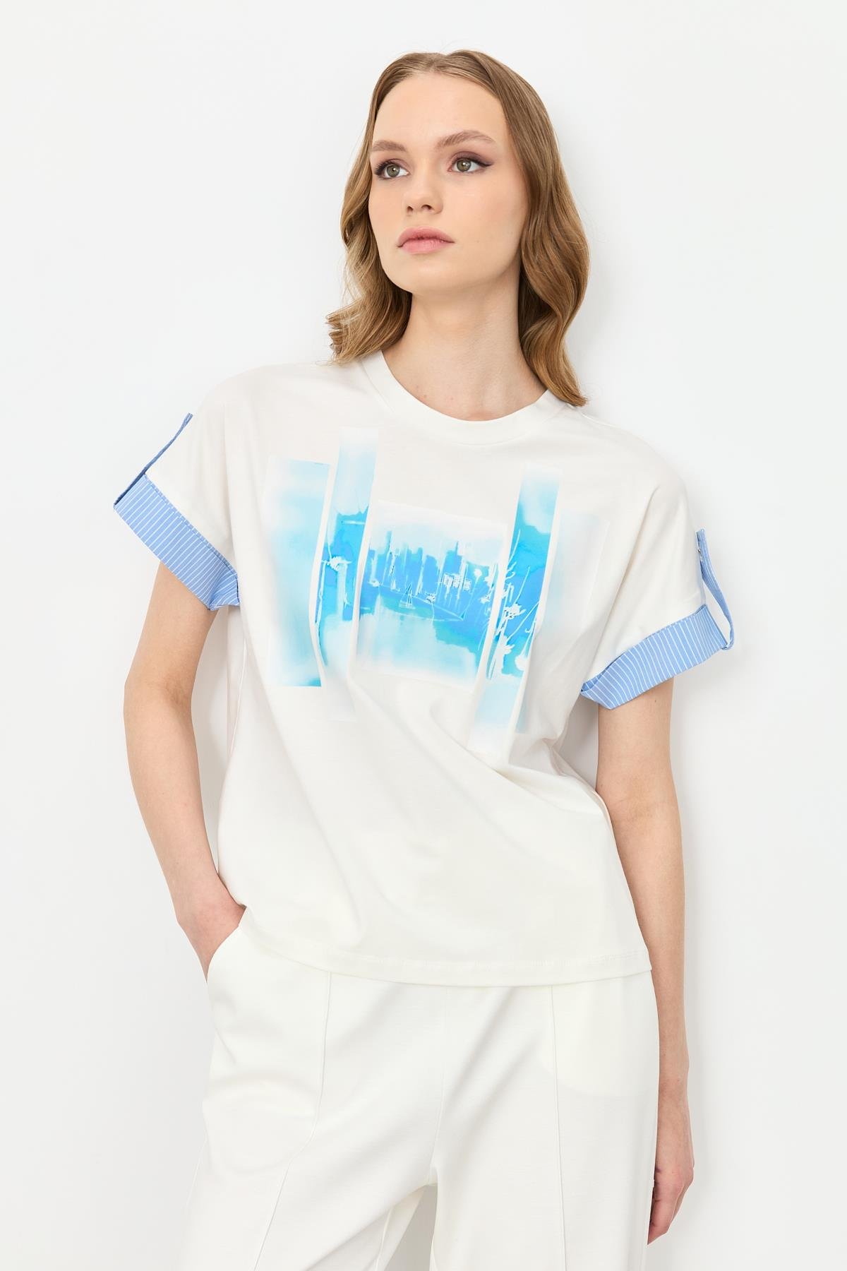 Kol Detay Pamuklu Bluz-KEMIK