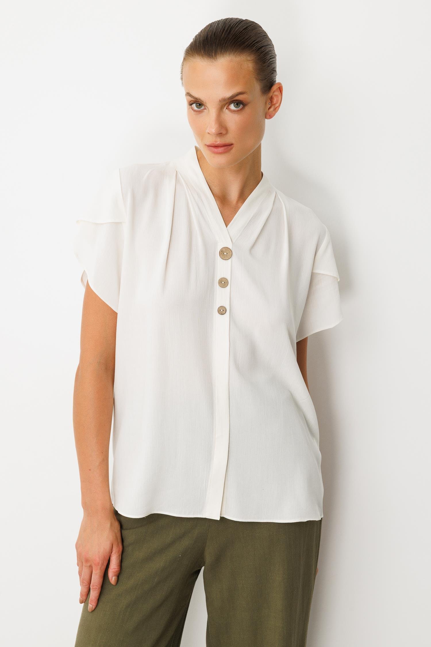 Kol Detay V Yaka Bluz-KEMIK