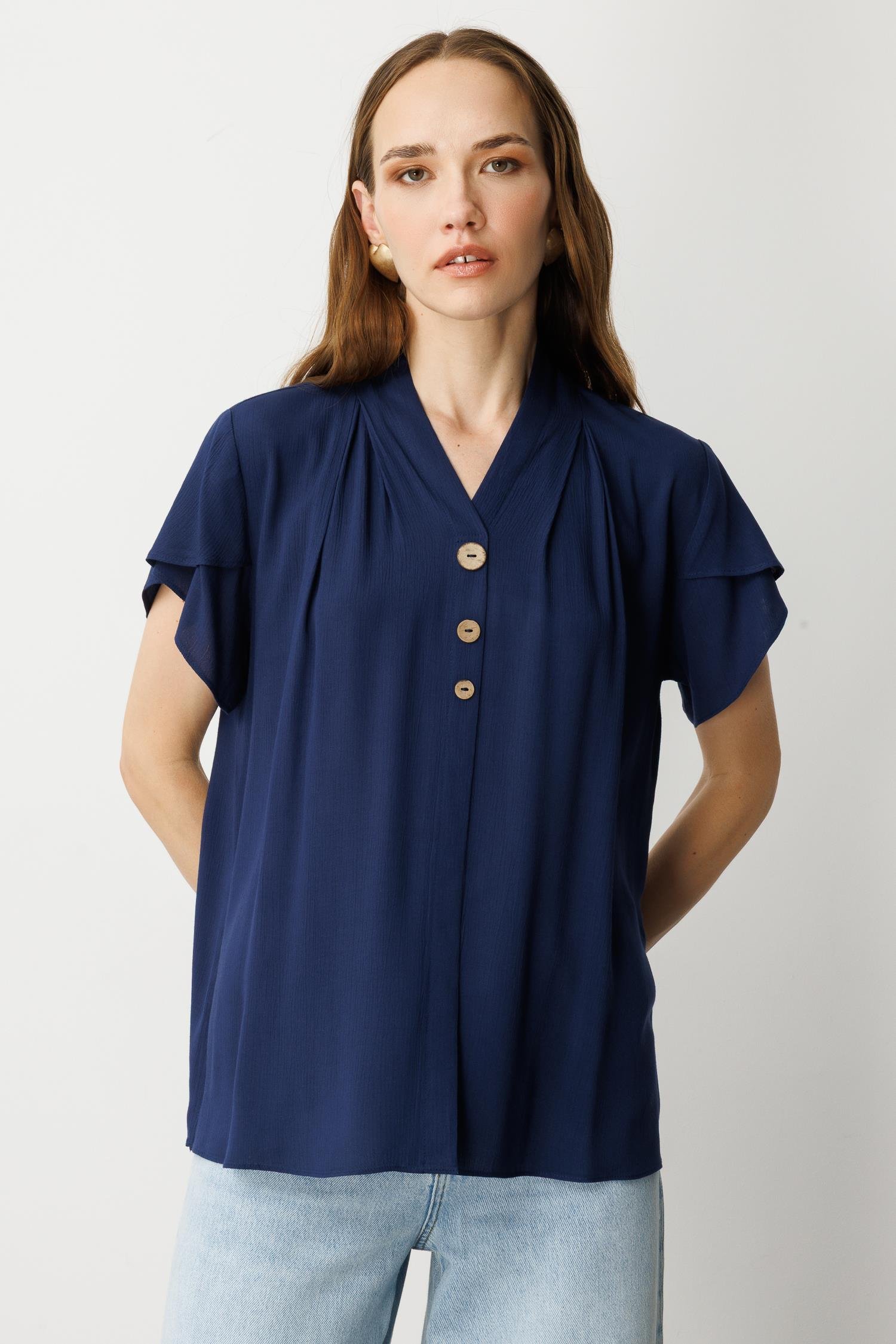 Kol Detay V Yaka Bluz-LACI