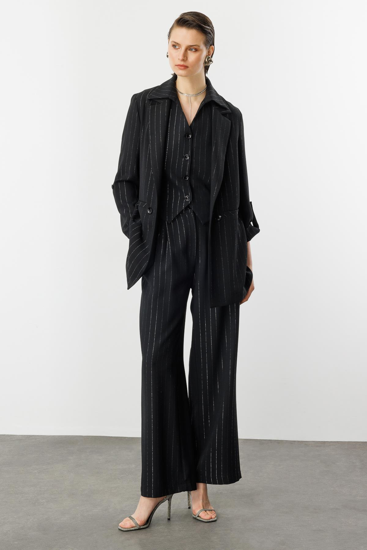 Kol Detaylı Sim Çizgi Ceket-SİYAH