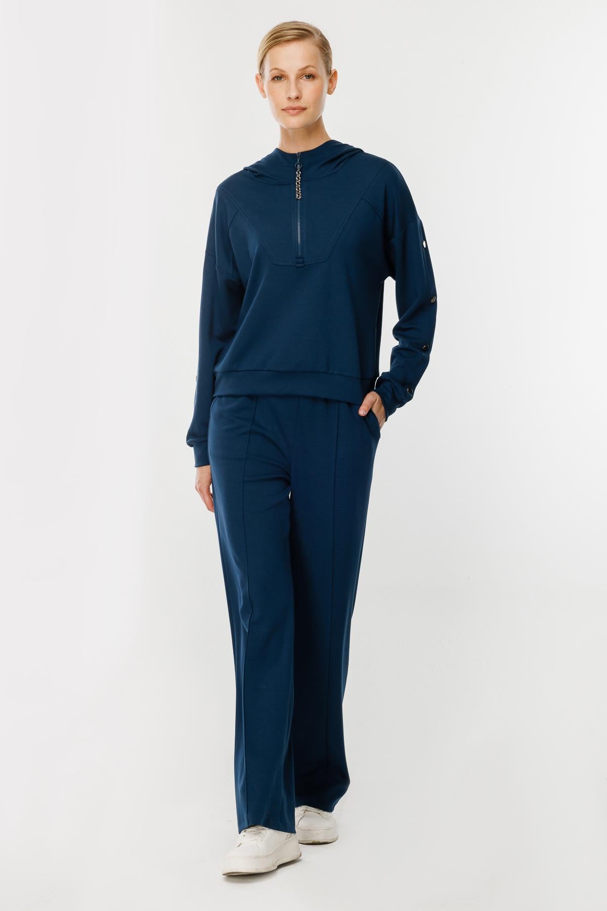 Kolları Düğme Detaylı Sweatshirt - PETROL