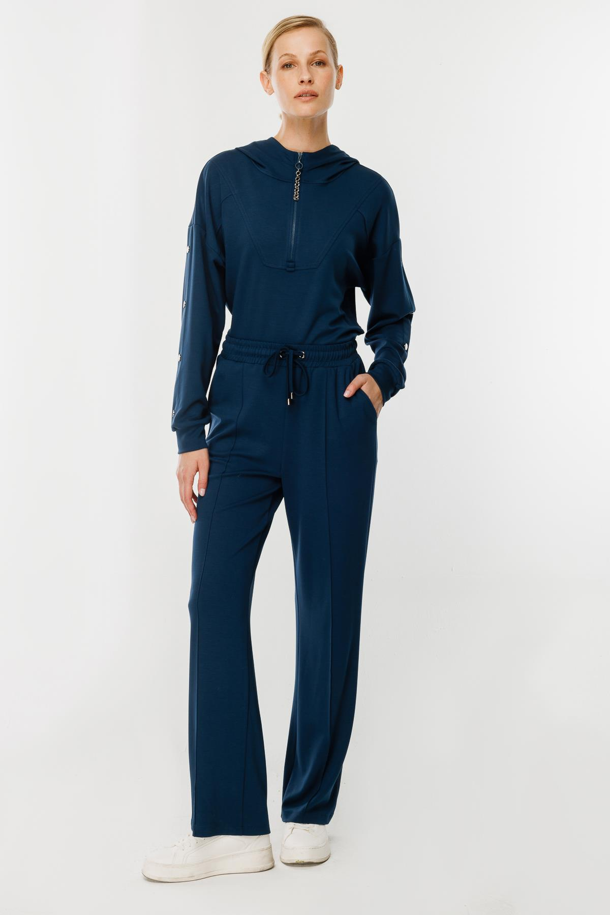 Kolları Düğme Detaylı Sweatshirt - PETROL