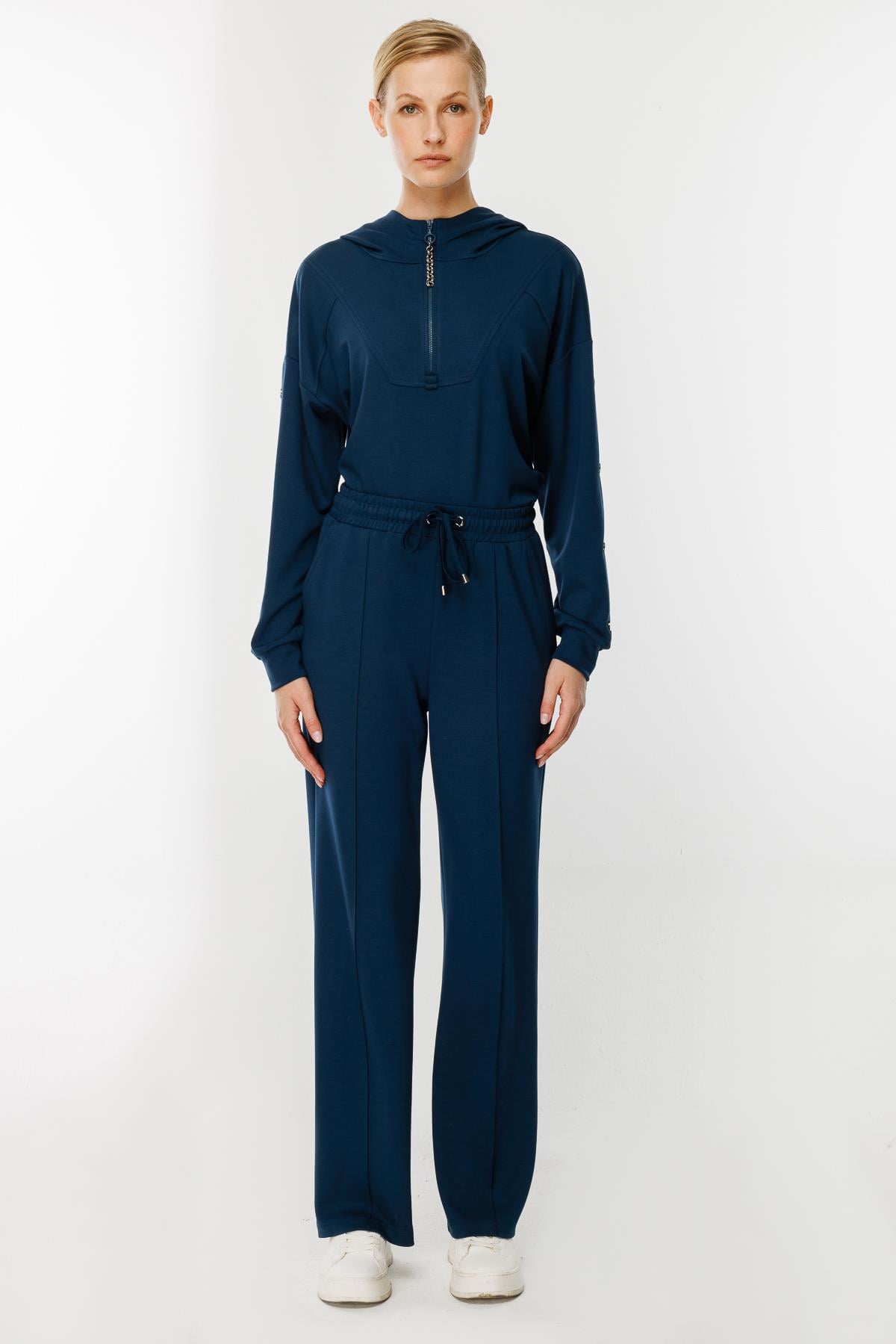 Kolları Düğme Detaylı Sweatshirt - PETROL