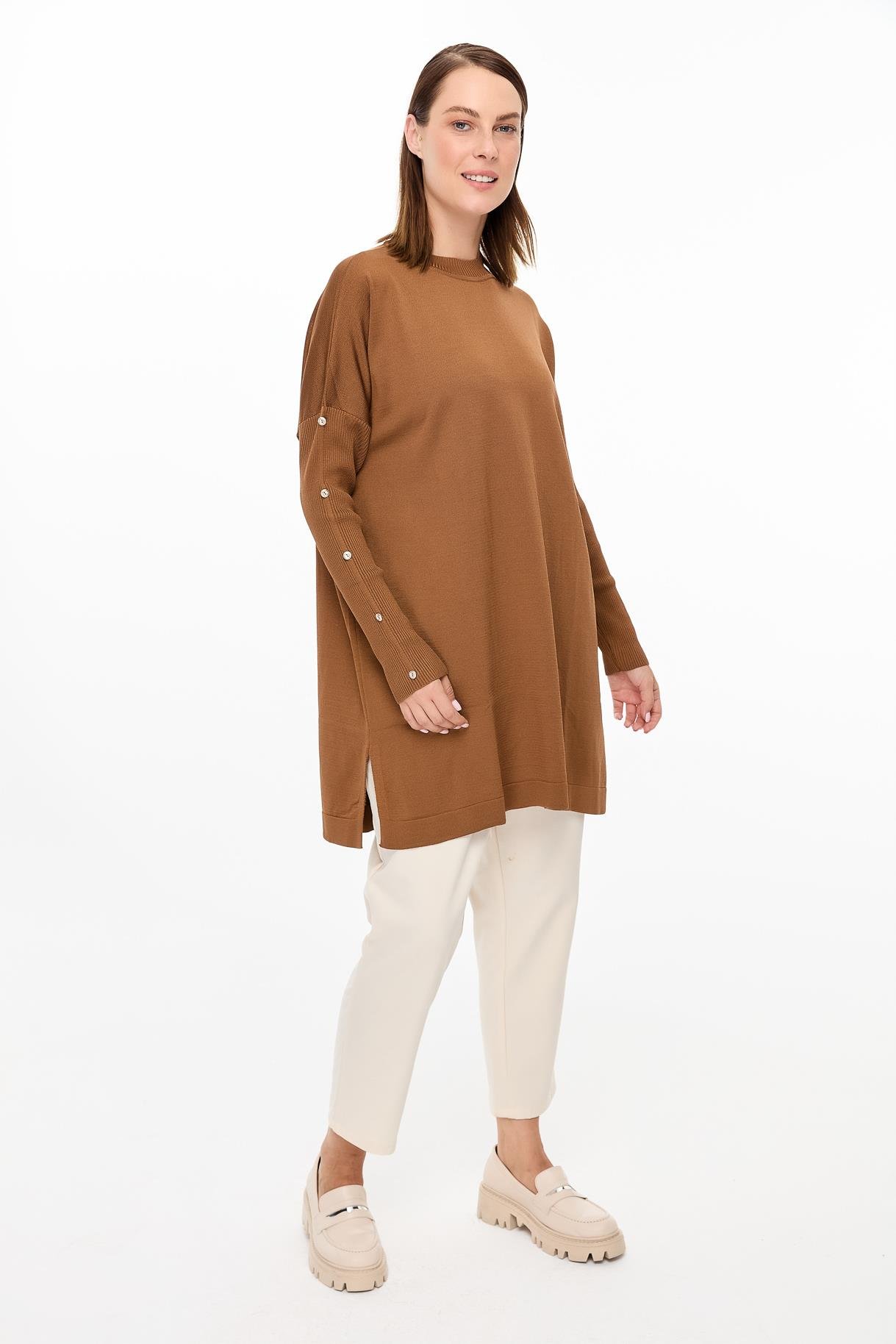 Kolları Düğmeli Triko Kazak - TABA