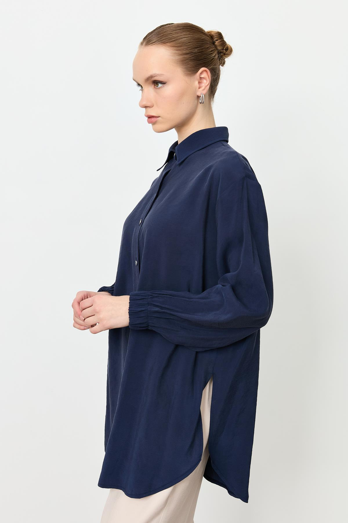 Kolları Lastik Detay Uzun Gömlek-LACI