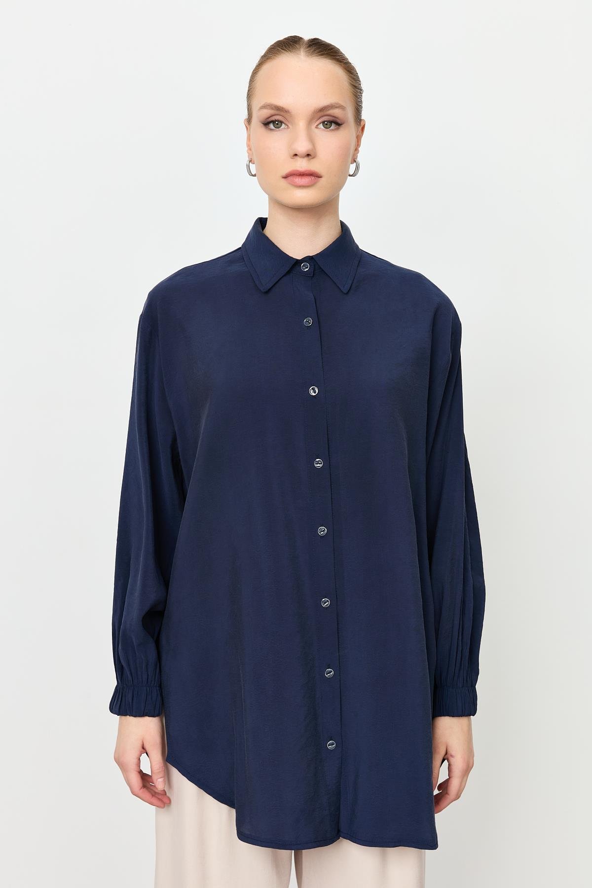 Kolları Lastik Detay Uzun Gömlek-LACI