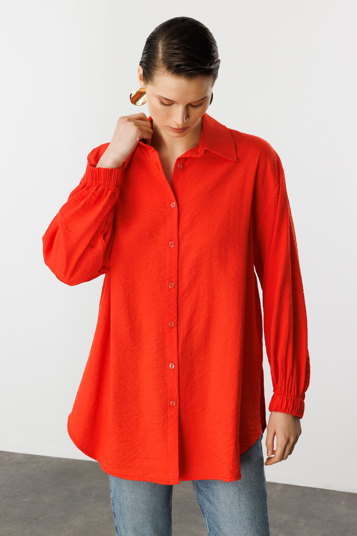 Kolları Lastikli Uzun Gömlek-ORANJE