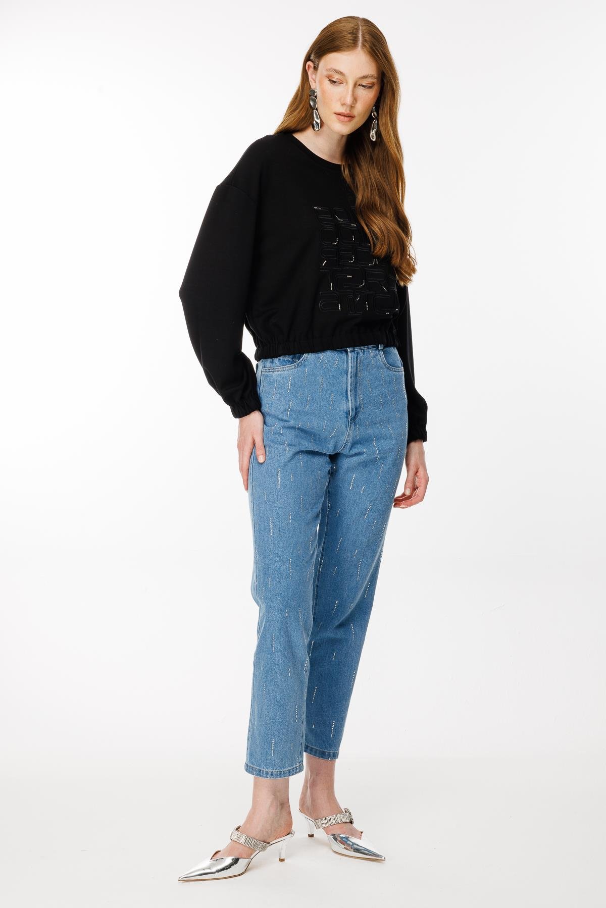 Kolları ve Beli Lastikli İşleme Detaylı Bluz - SİYAH