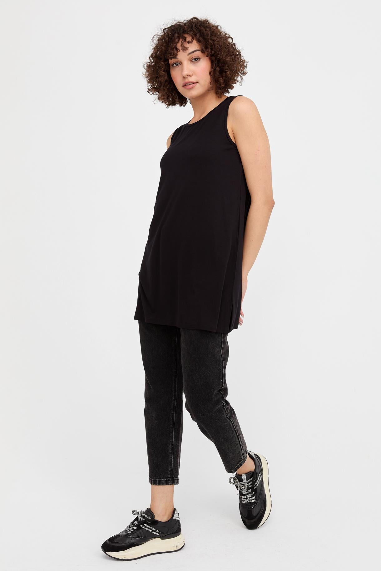 Kolsuz Basic Tunik Tişört - SİYAH
