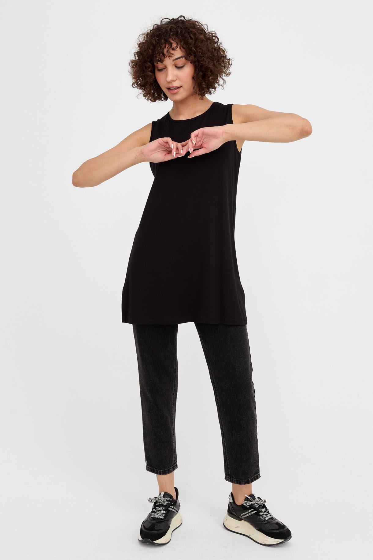 Kolsuz Basic Tunik Tişört - SİYAH