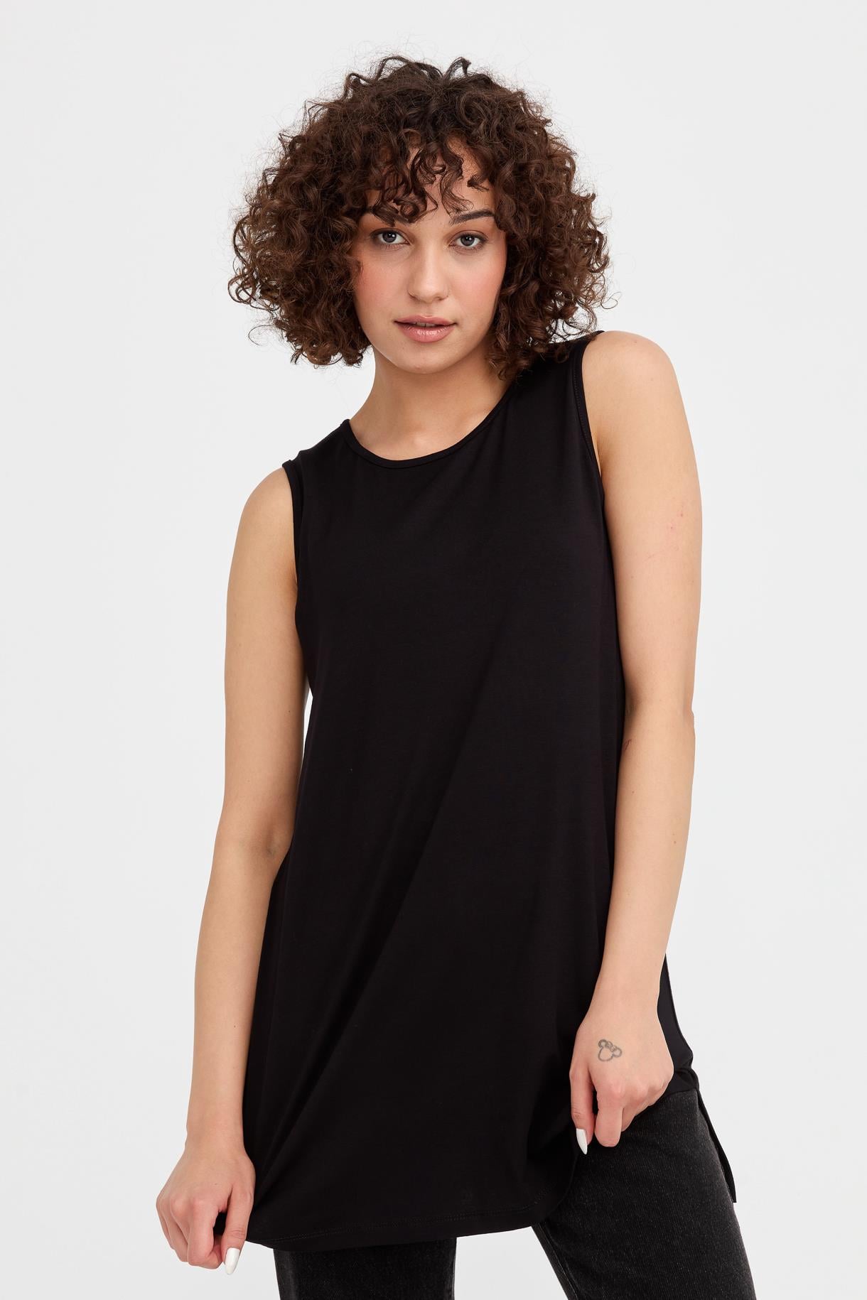 Kolsuz Basic Tunik Tişört - SİYAH