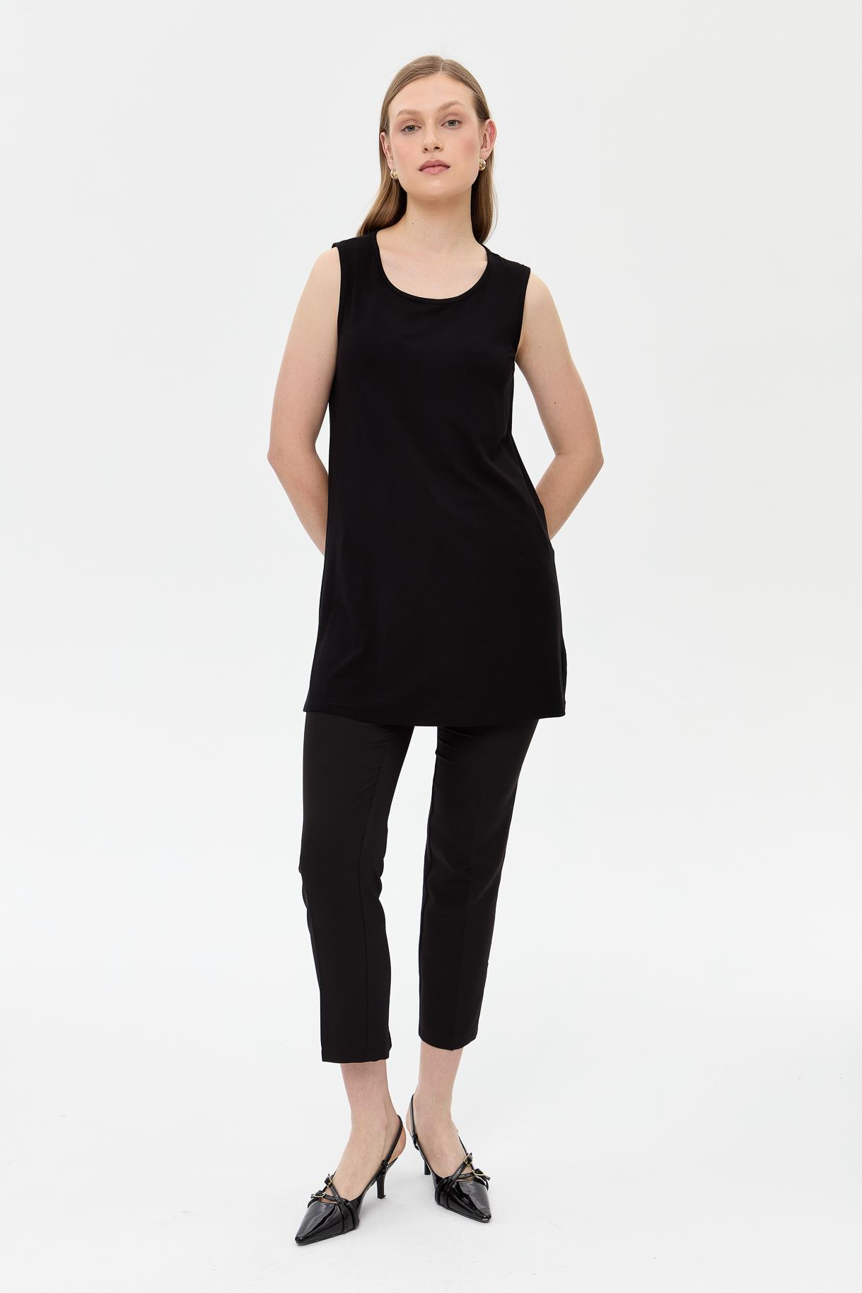 Kolsuz Basic Tunik Tişört - SİYAH