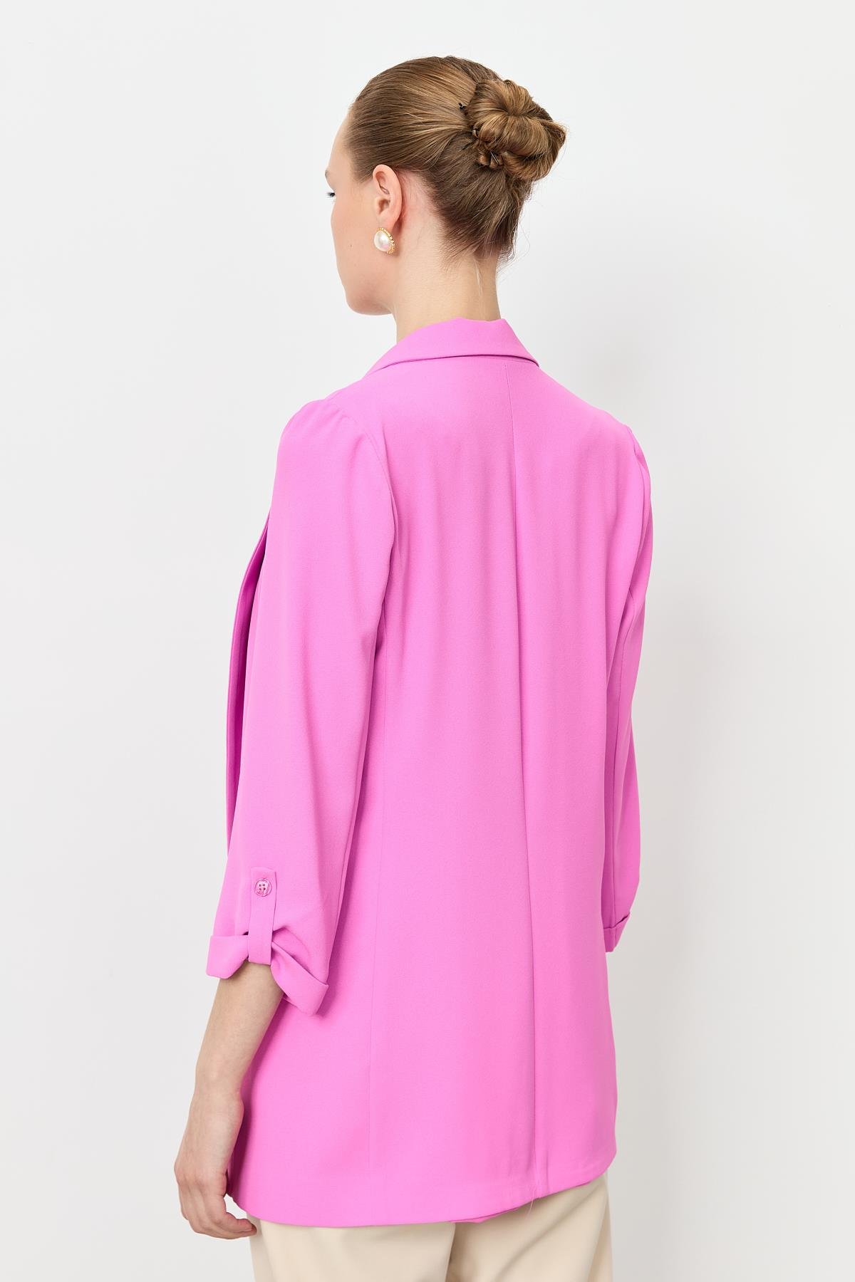 Kolu Düğme Detaylı Ceket-PEMBE