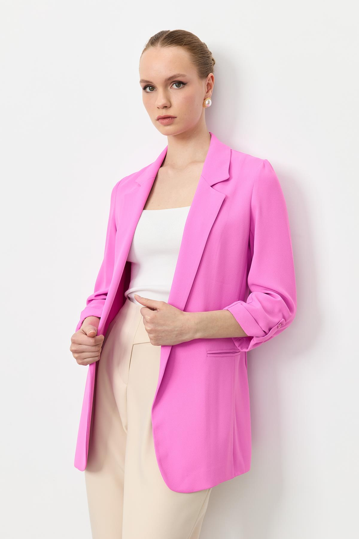 Kolu Düğme Detaylı Ceket-PEMBE