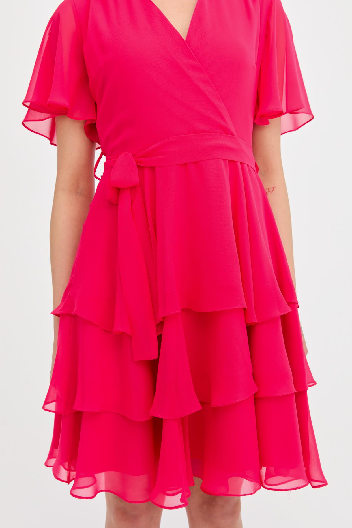 Kruvaze Yaka Kat Kat Şifon Abiye Elbise - FUJYA