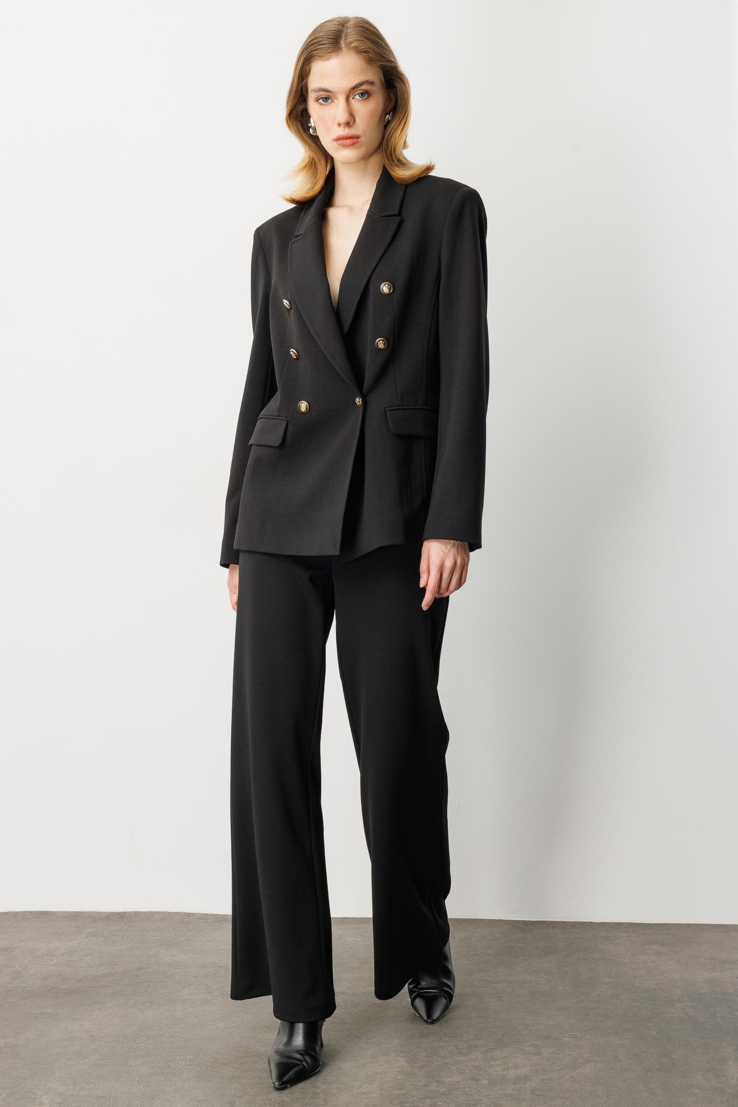 Kruvaze Yaka Krep Ceket-SİYAH