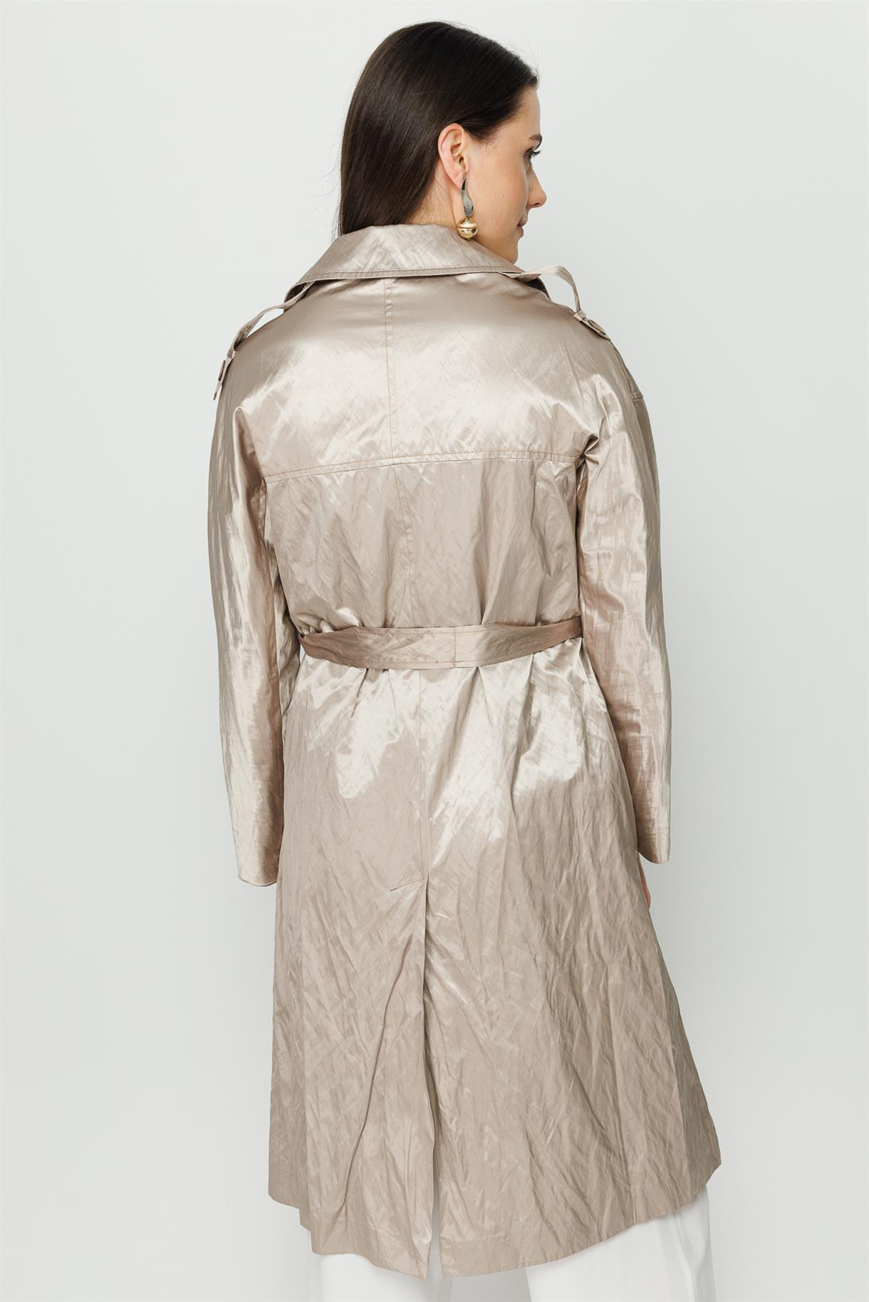 Kruvaze Yaka Kuşaklı Trençkot - BEJ
