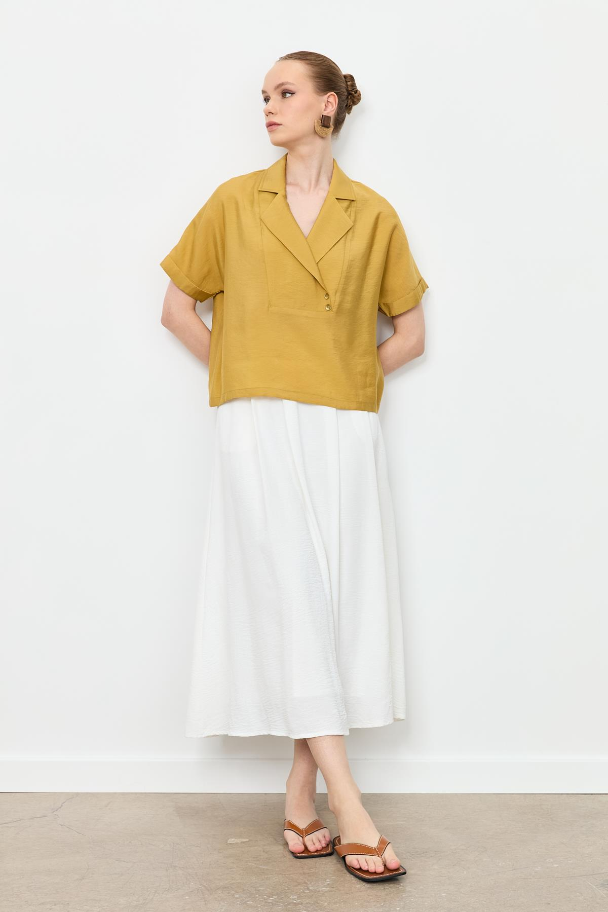 Kruvaze Yaka Modal Bluz-SAFRAN