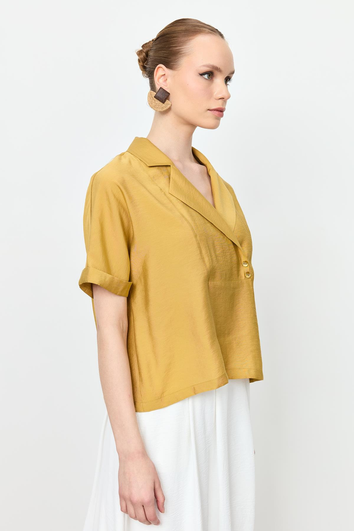 Kruvaze Yaka Modal Bluz-SAFRAN