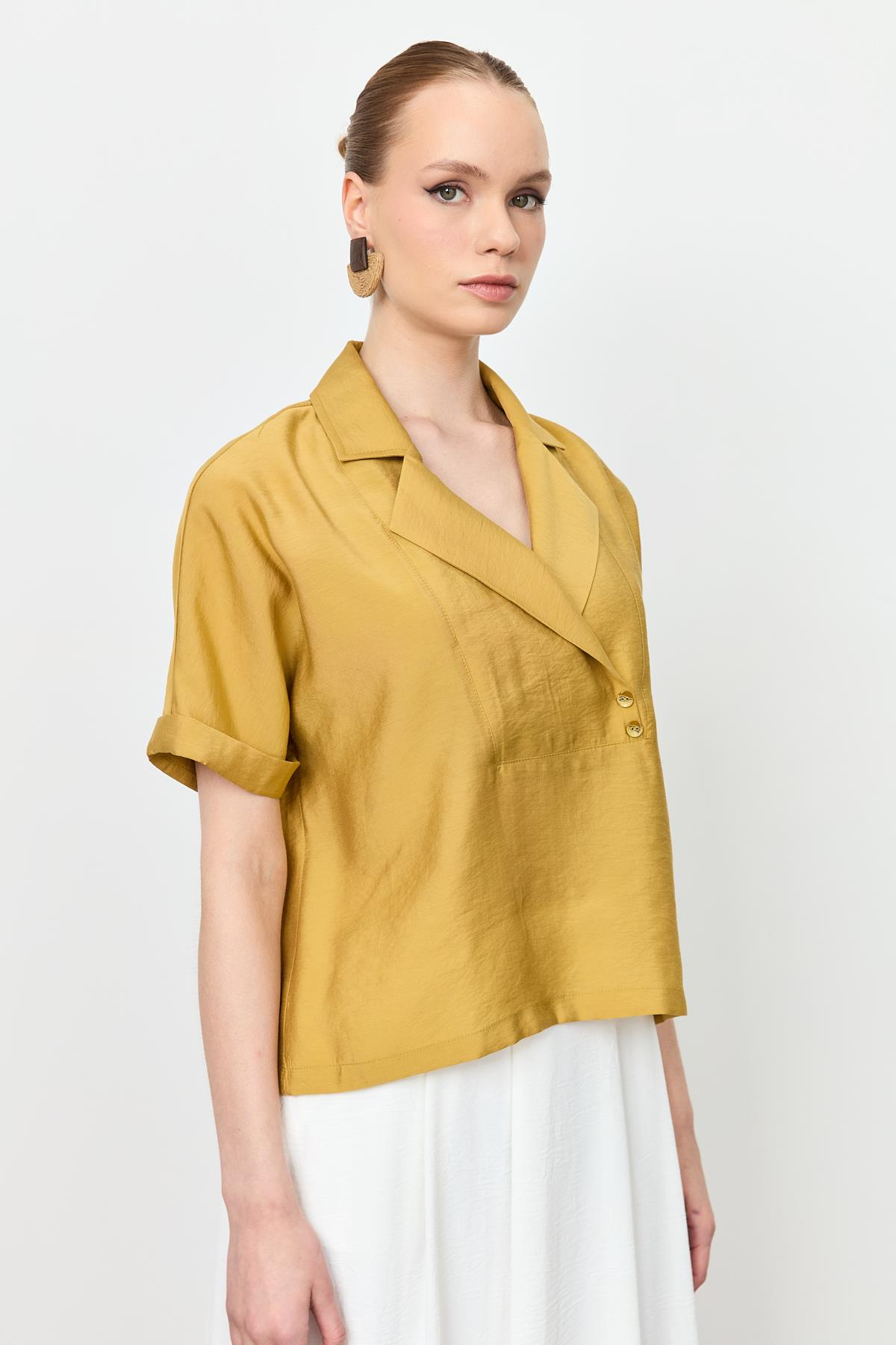 Kruvaze Yaka Modal Bluz-SAFRAN