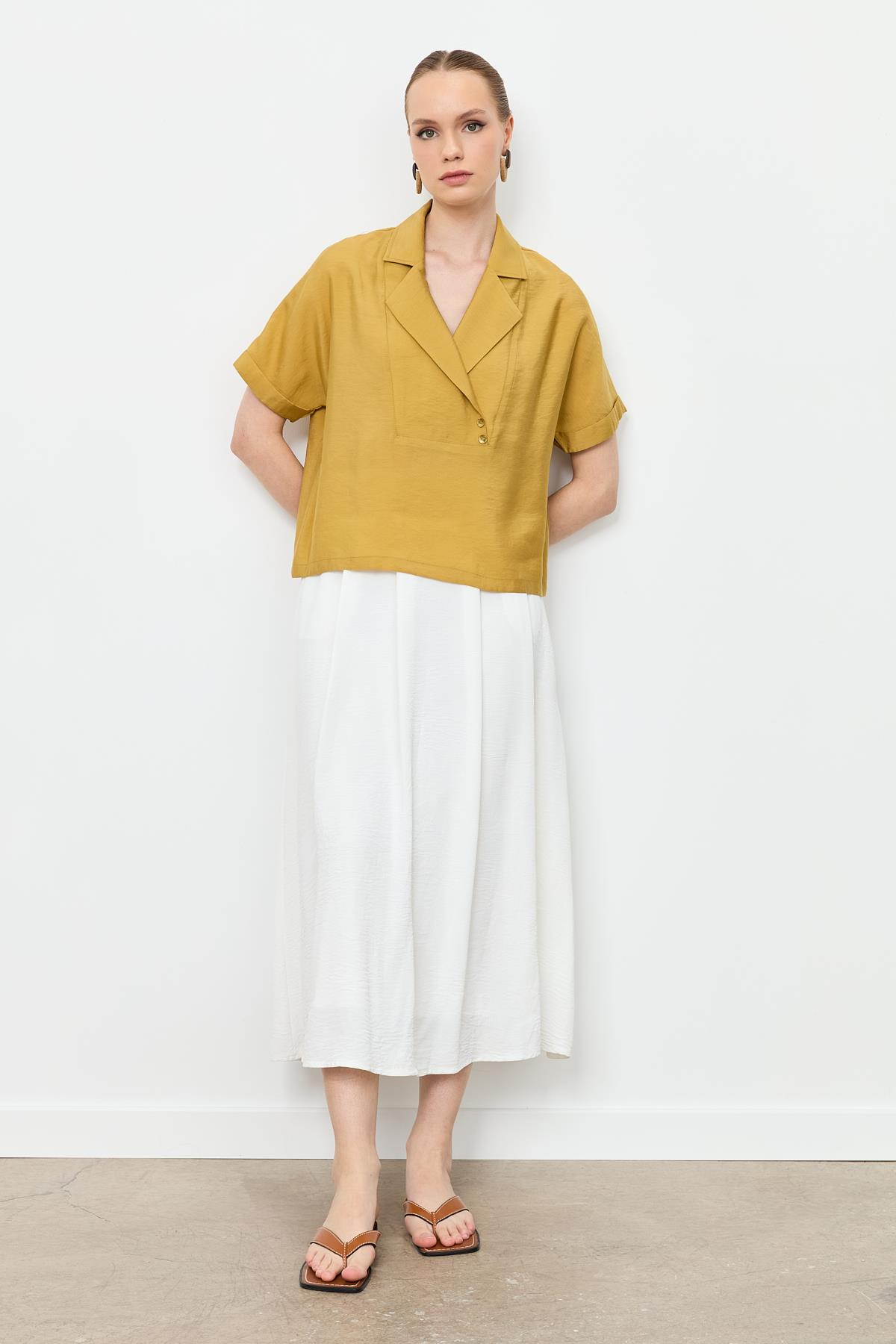 Kruvaze Yaka Modal Bluz-SAFRAN