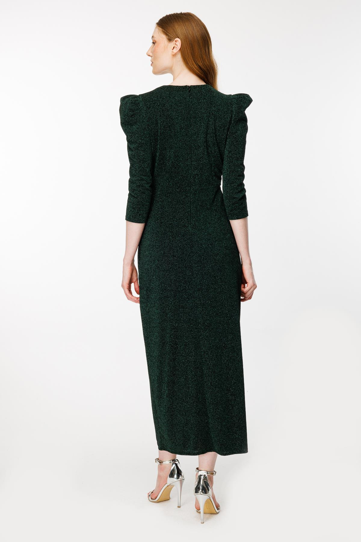 Kruvaze Yaka Sim Ve Yırtmaç Detaylı Abiye - ZÜMRÜT