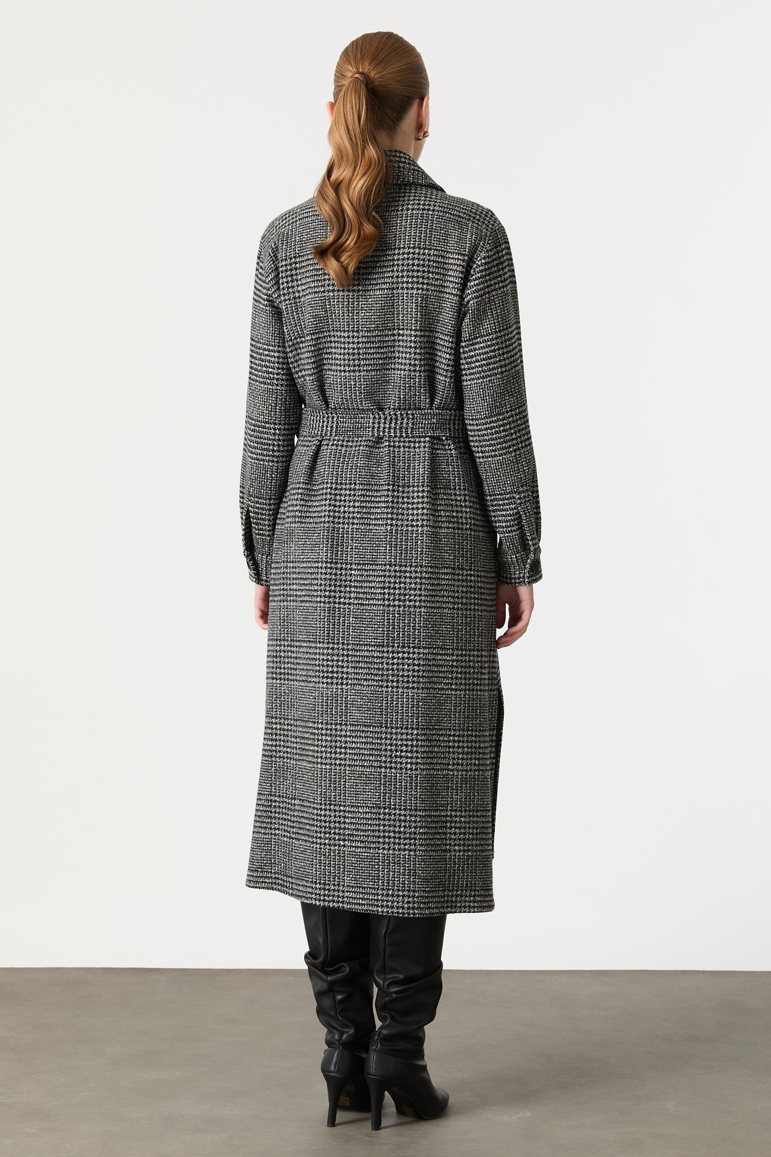 Kruvaze Yaka Uzun Kaşe Kaban-GRİ