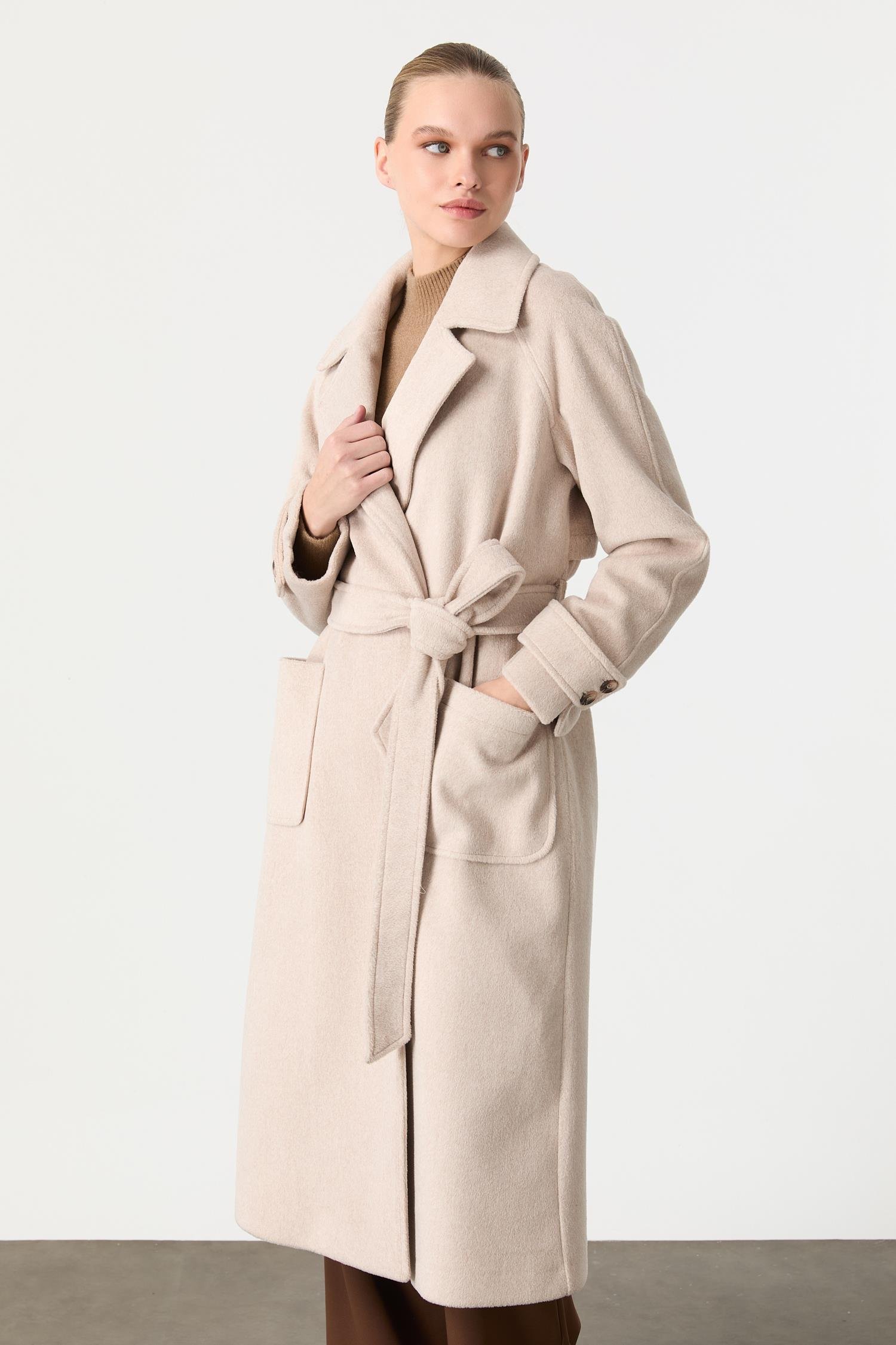 Kruvaze Yaka Uzun Kaşe Kaban-VİZON