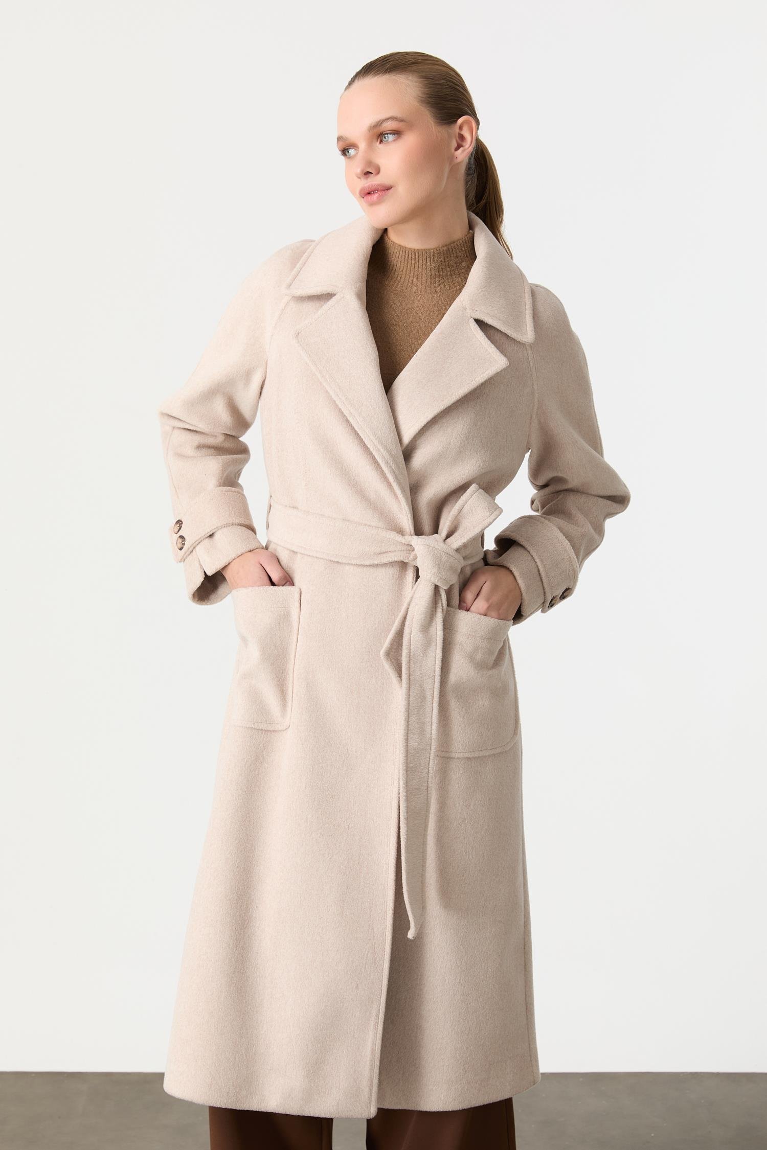 Kruvaze Yaka Uzun Kaşe Kaban-VİZON