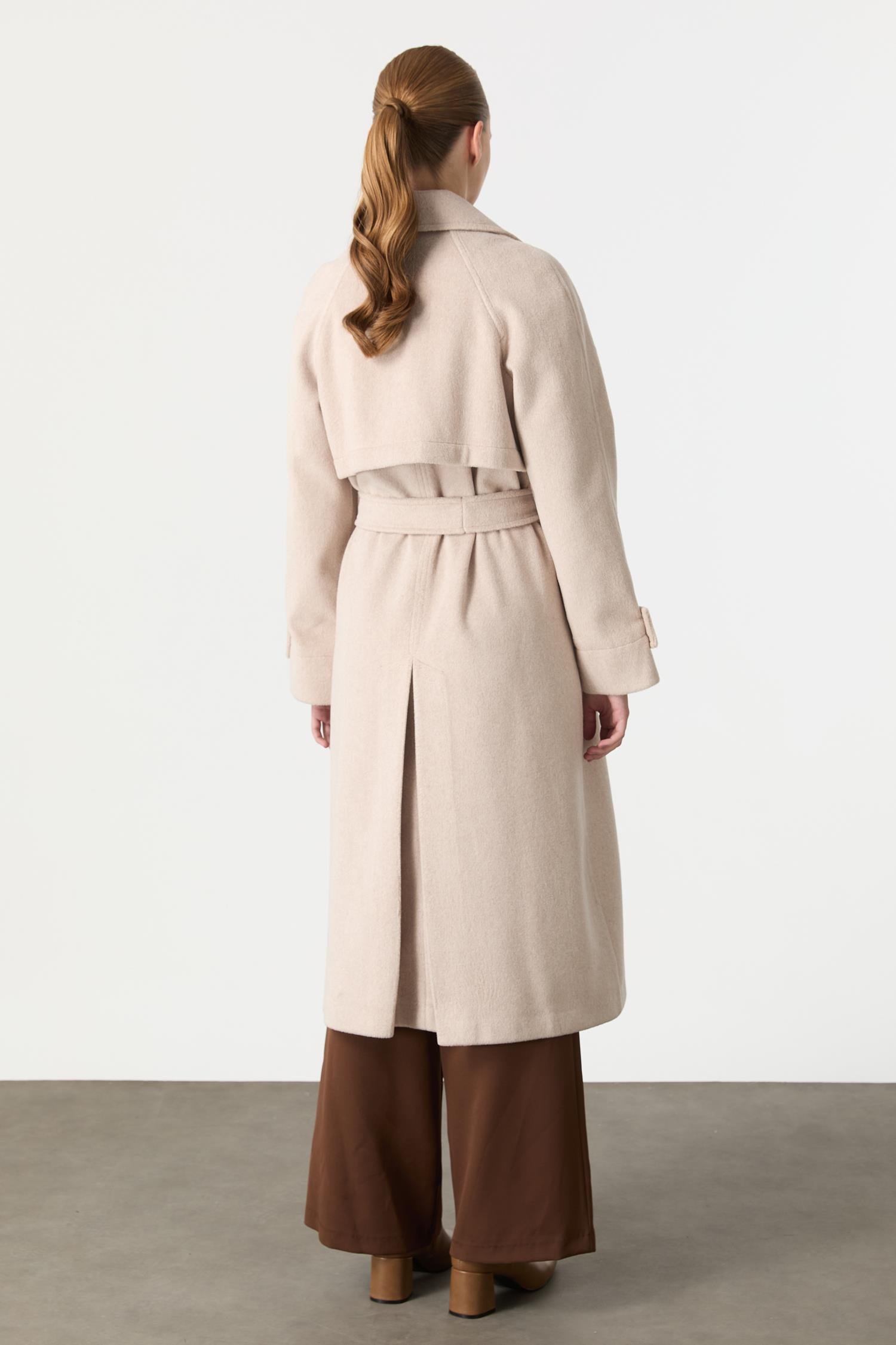 Kruvaze Yaka Uzun Kaşe Kaban-VİZON