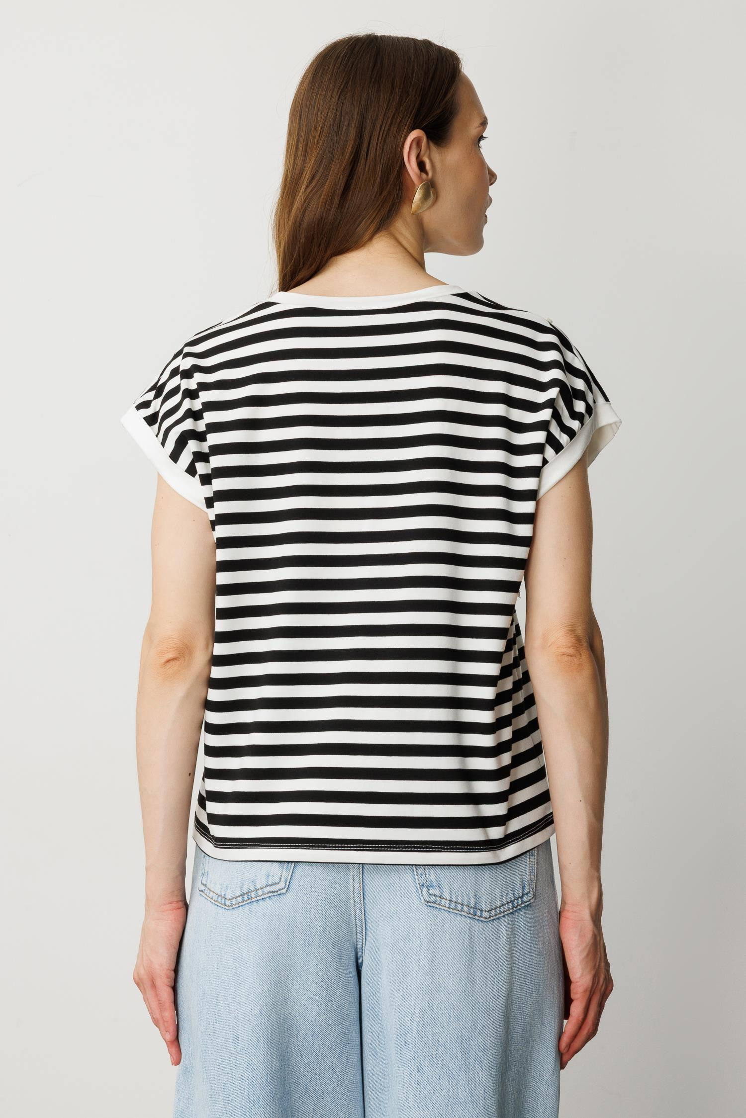 Kurdela Detay Çizgili Tişört-SİYAH/BEYAZ
