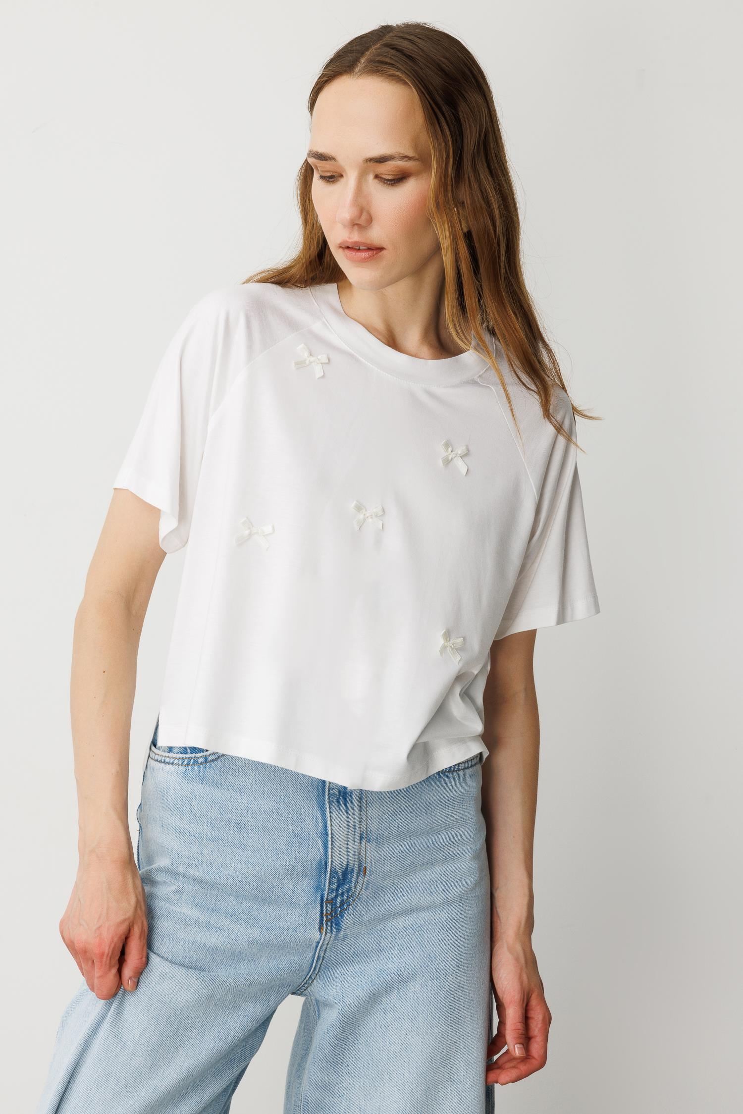 Kurdela Detaylı Penye Tişört-KEMIK