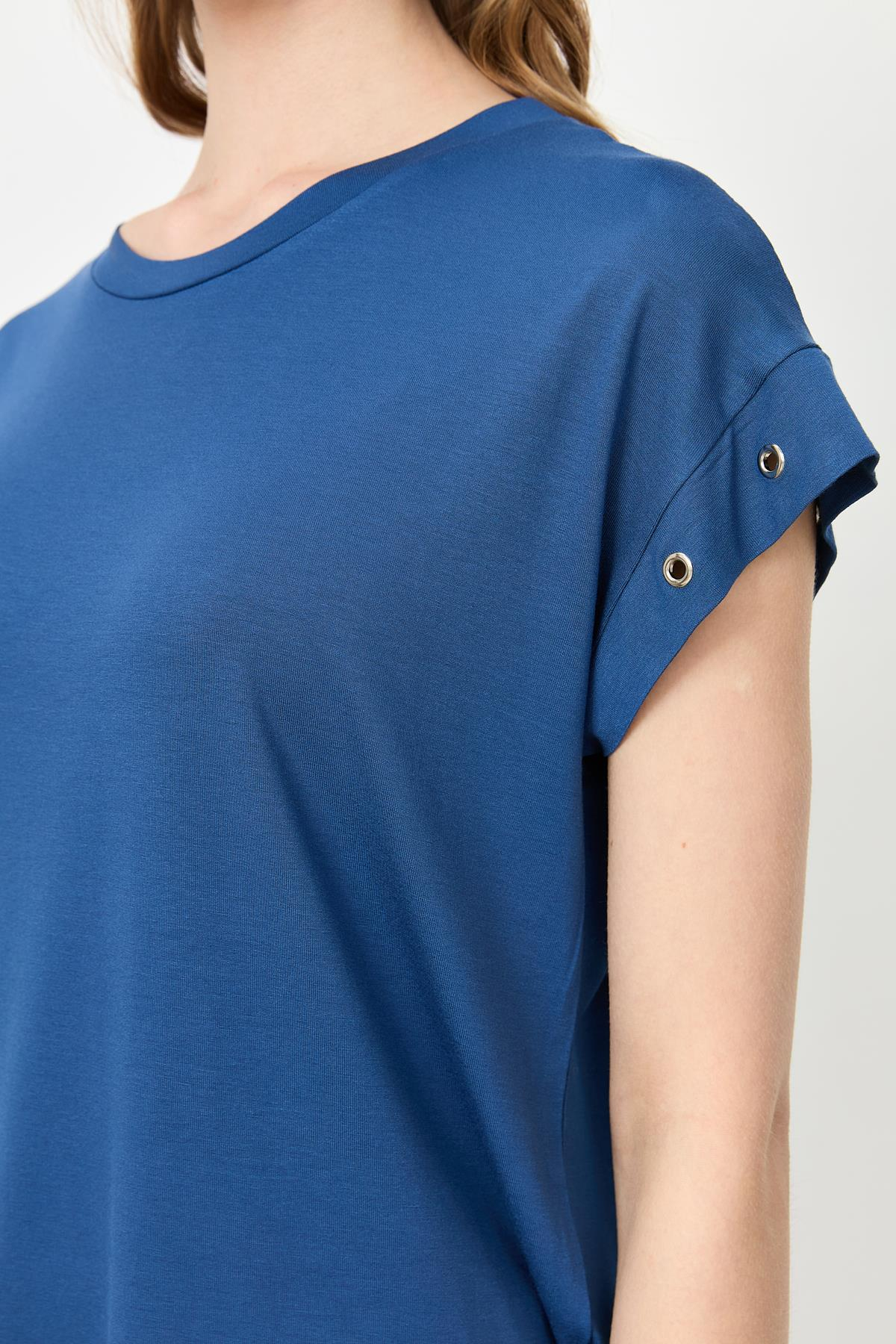 Kuş Gözü Detay Penye Bluz-İNDİGO