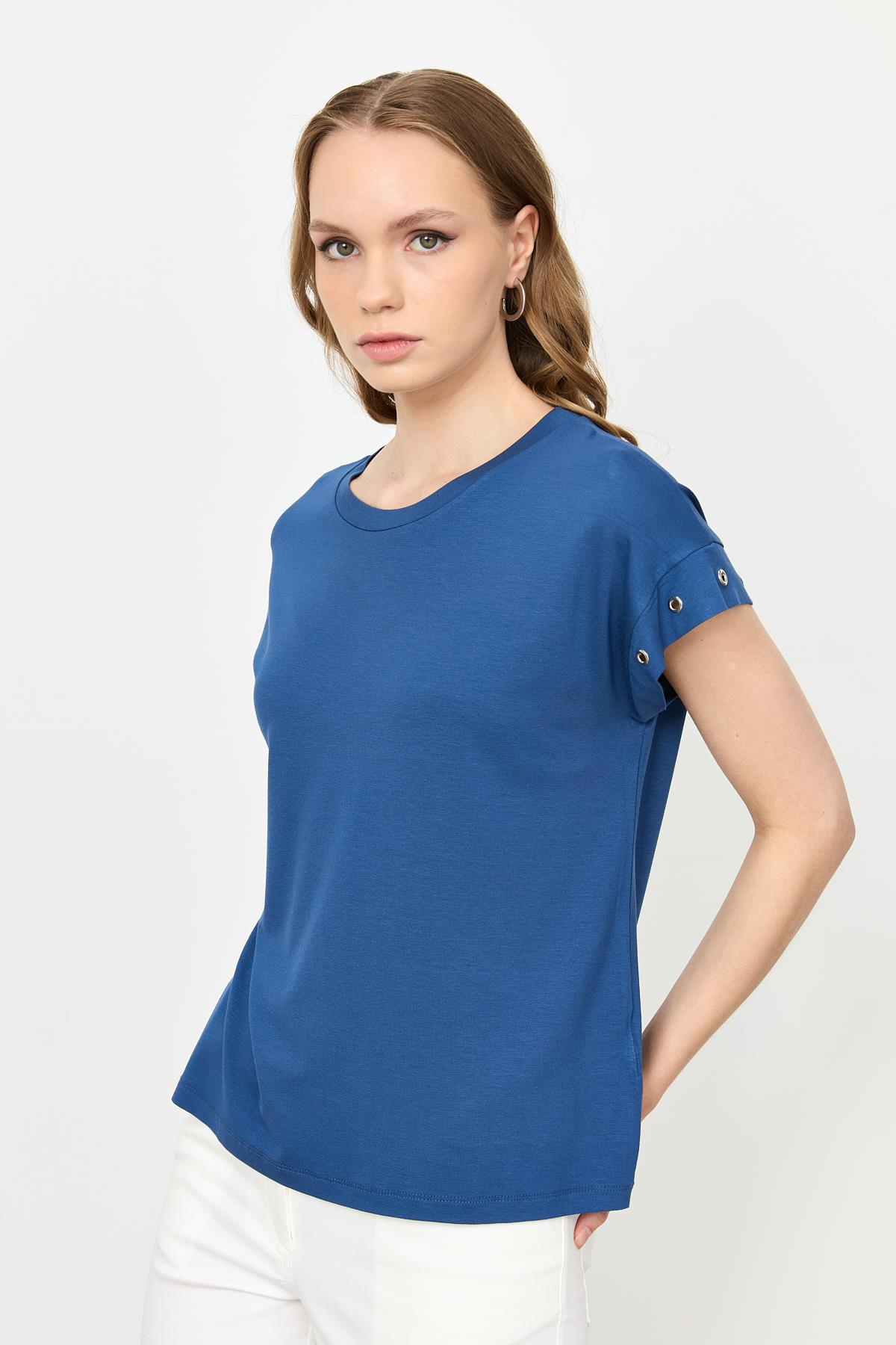 Kuş Gözü Detay Penye Bluz-İNDİGO