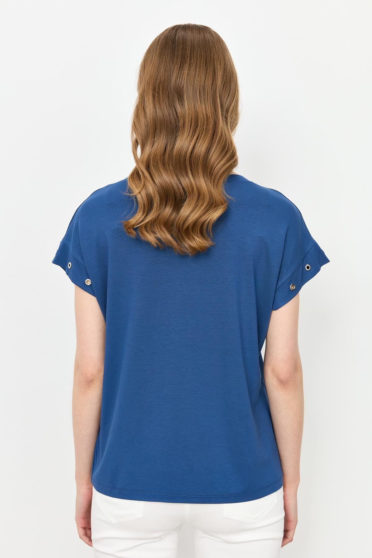 Kuş Gözü Detay Penye Bluz-İNDİGO