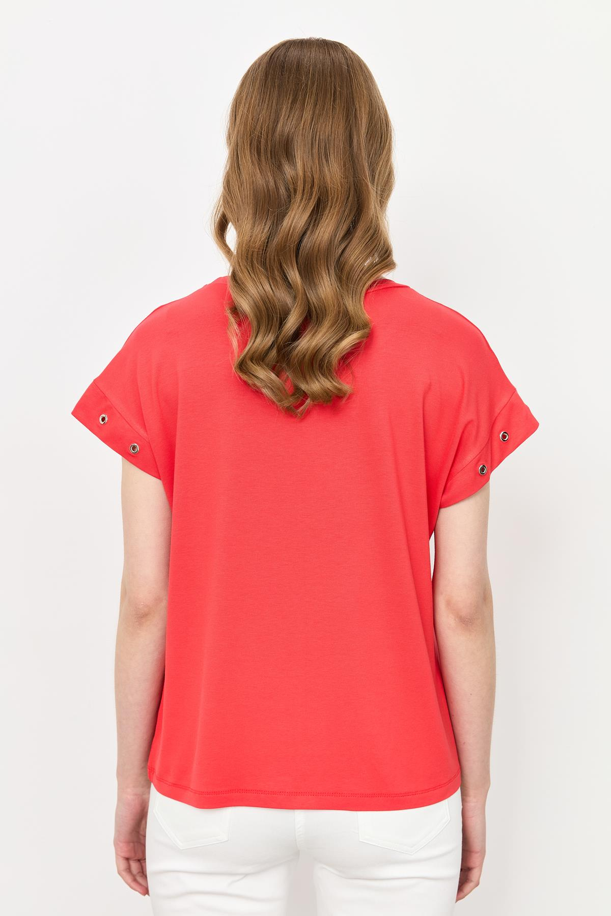 Kuş Gözü Detay Penye Bluz-KIRMIZI