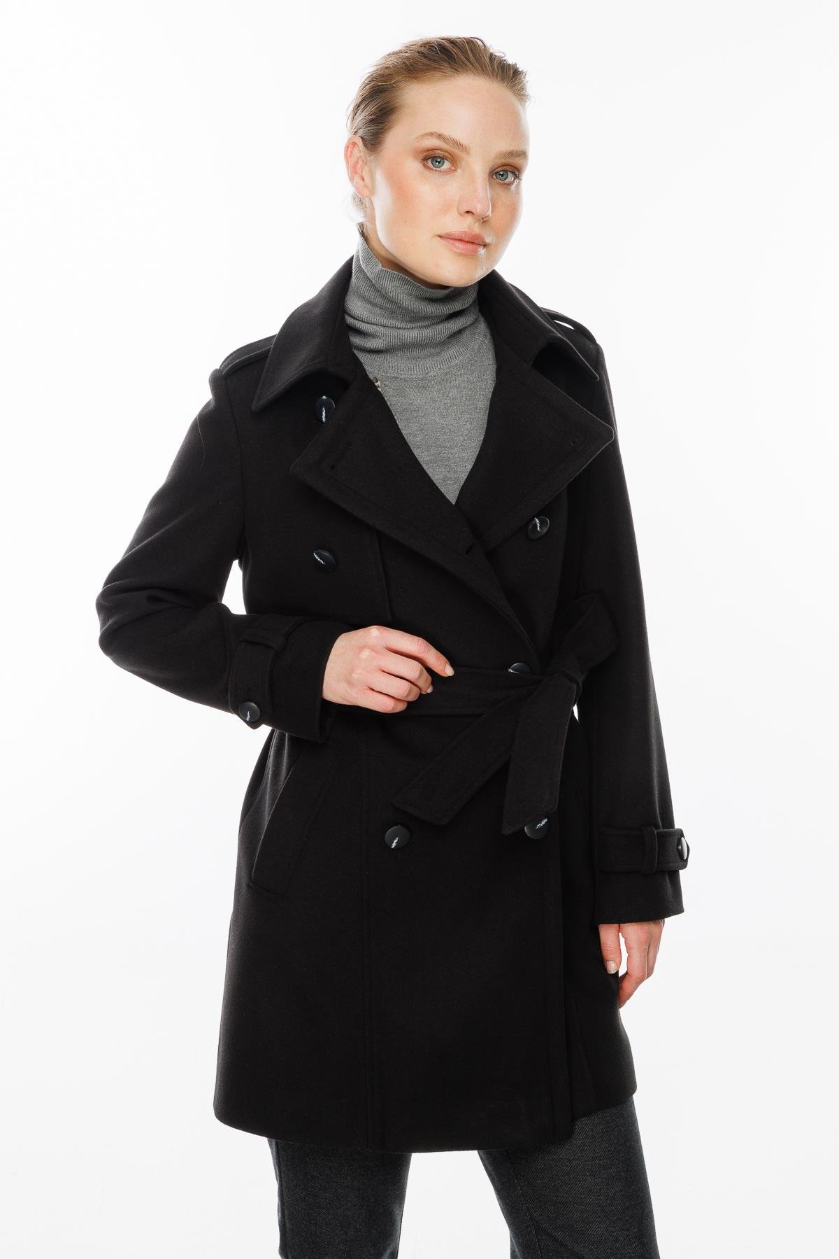 Kuşaklı Kaşe Kaban-SİYAH