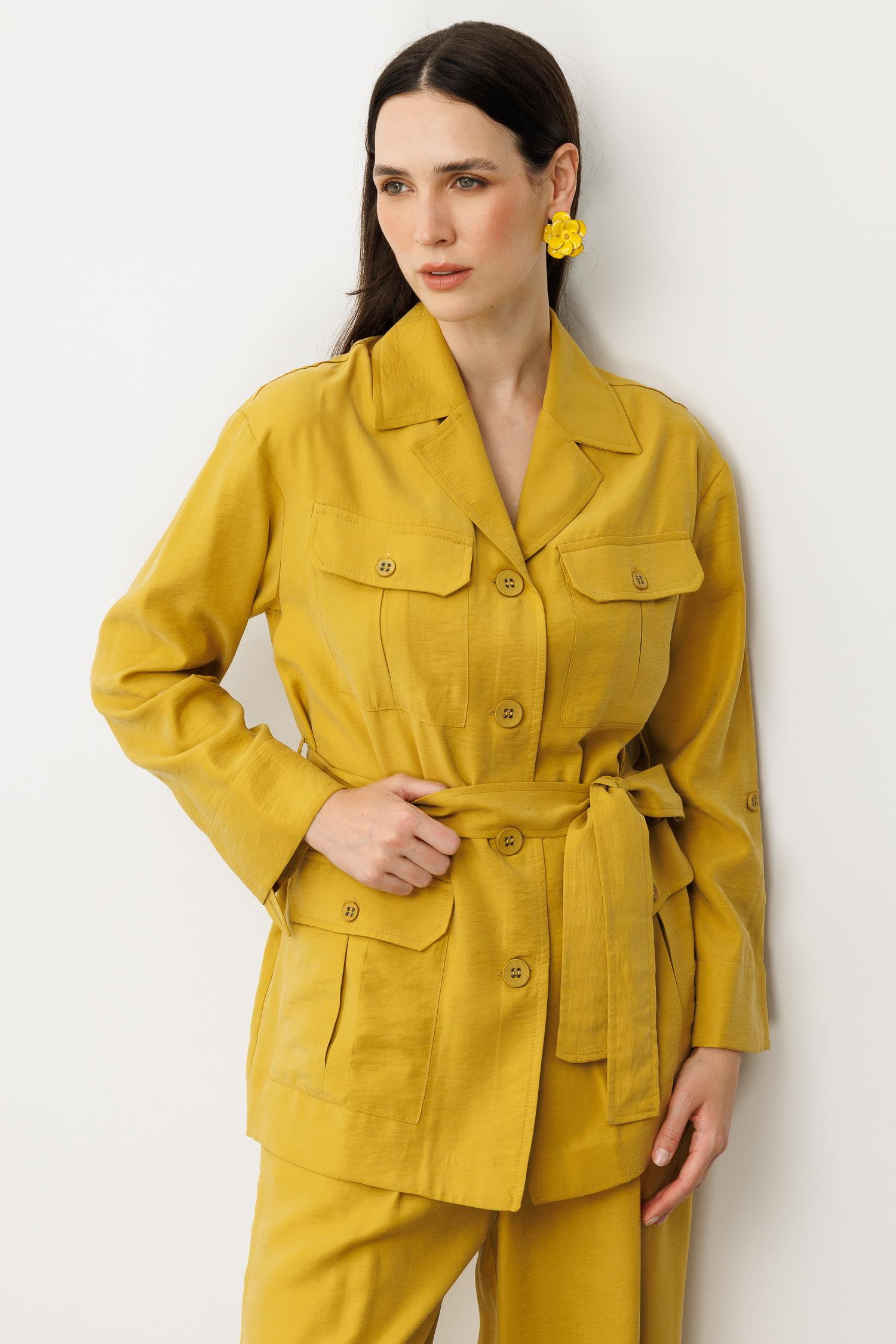 Kuşaklı Modal Ceket-SAFRAN