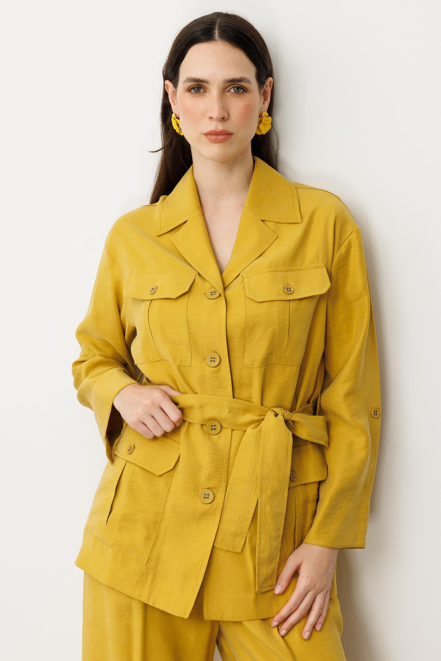 Kuşaklı Modal Ceket-SAFRAN