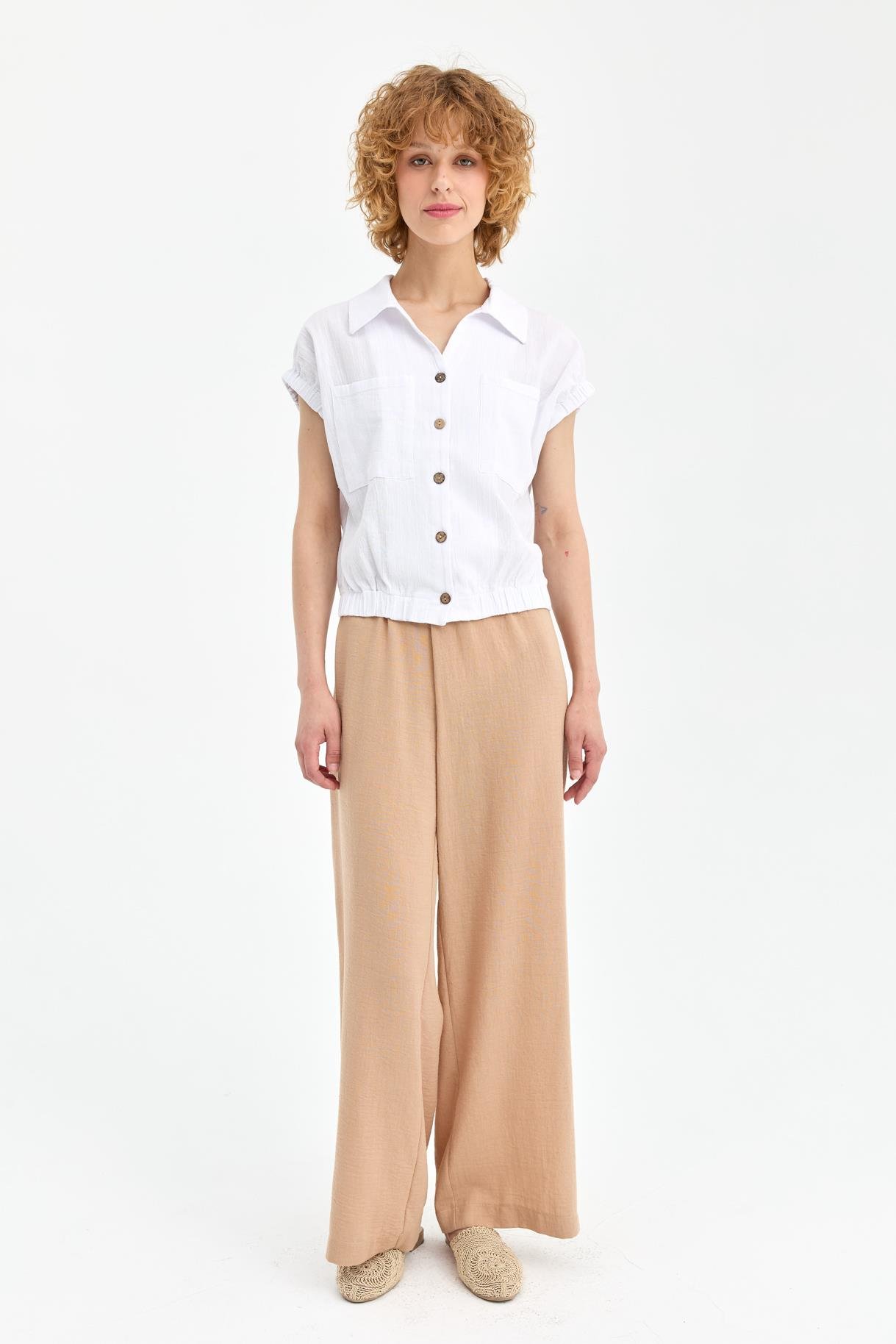 Lastik Detaylı Şile Bezi Gömlek - BEYAZ