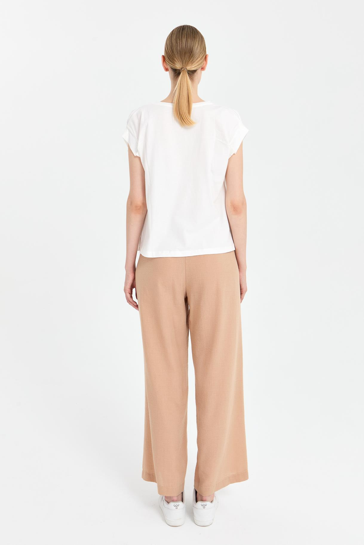 Leopar Baskı Desenli Tişört - EKRU