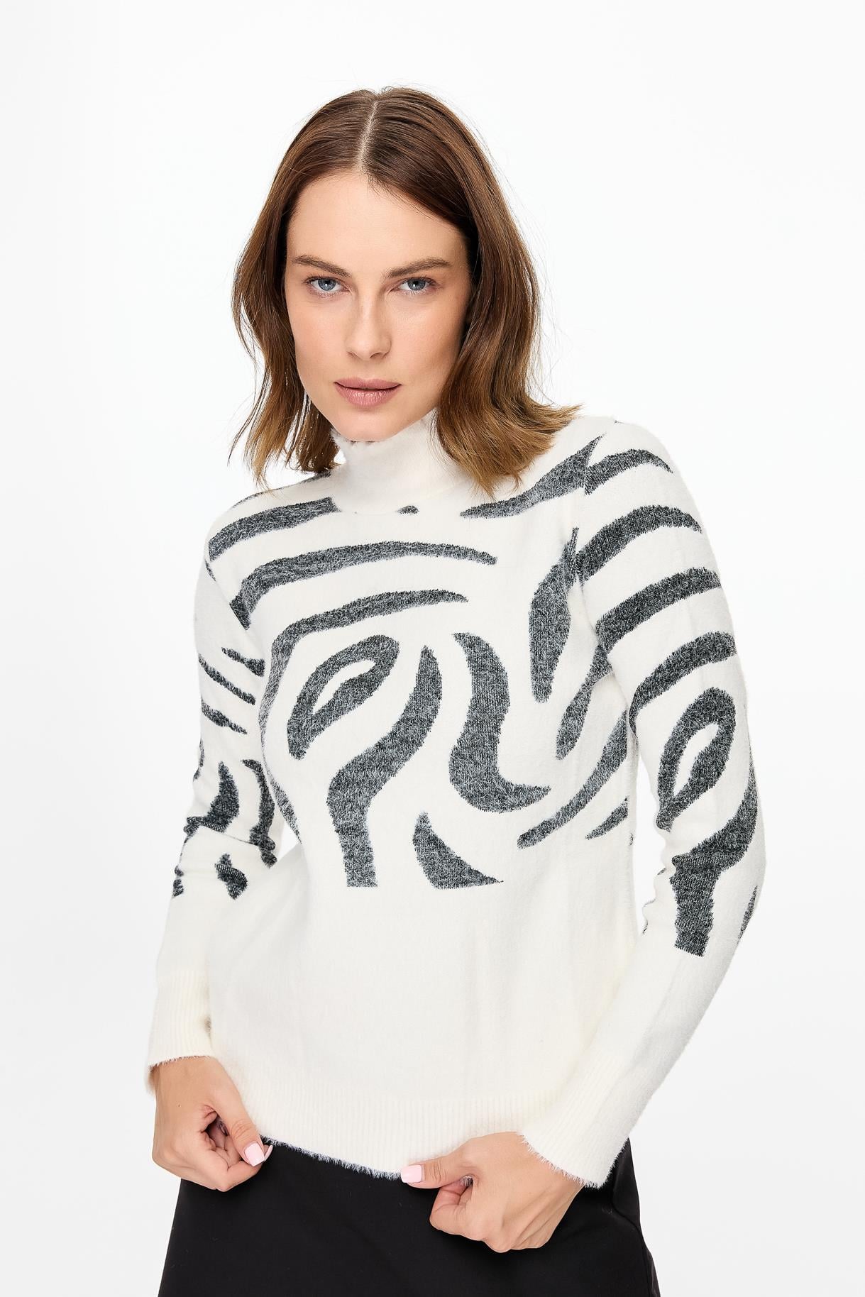 Leopar Desenli Triko Kazak - EKRU