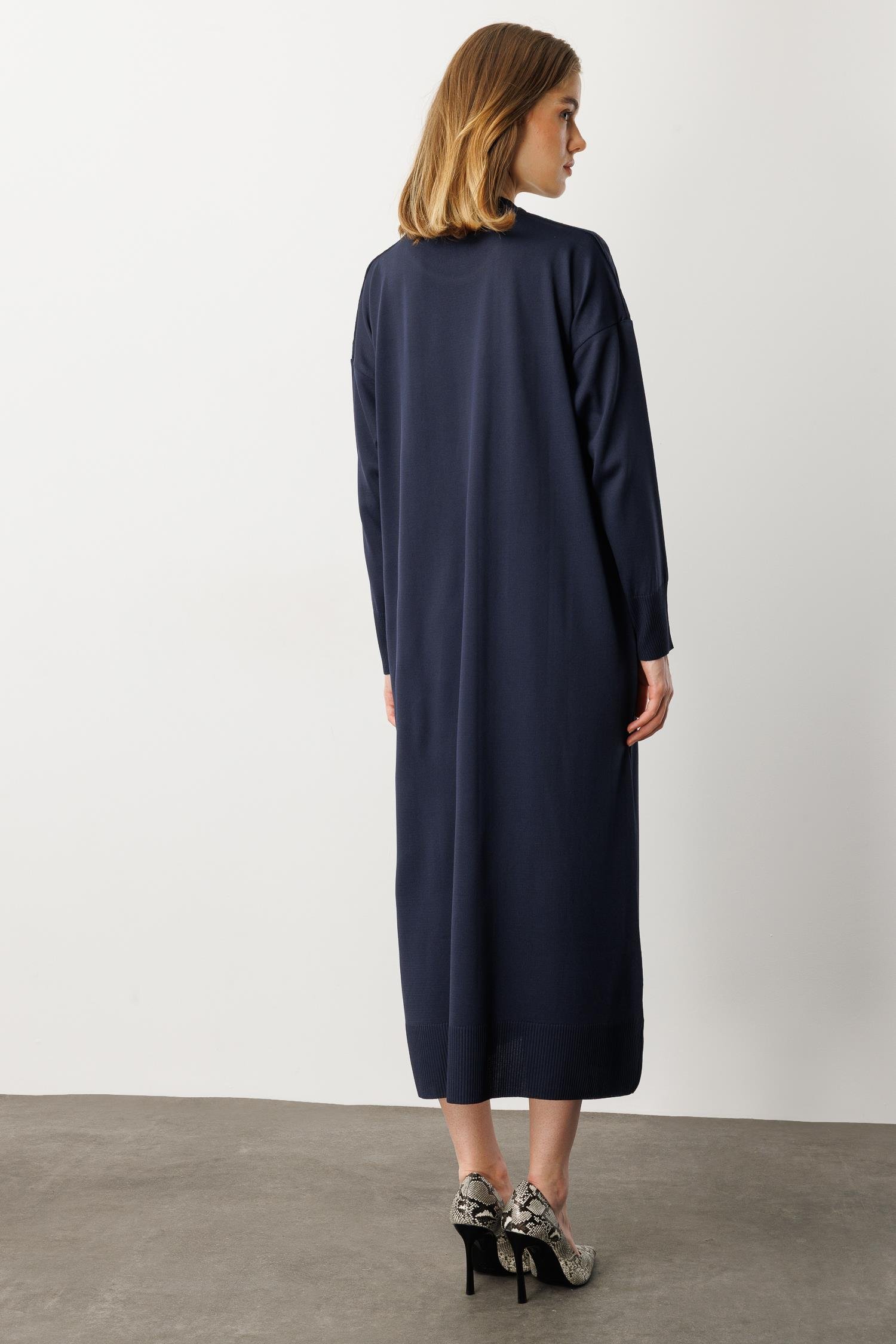 Leopar Desenli Triko Uzun Elbise-LACI