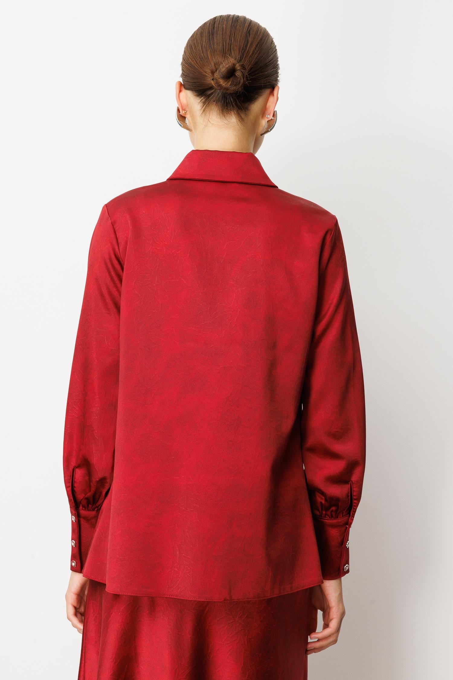 Manşet Detaylı Sivri Yaka Gömlek-BORDO