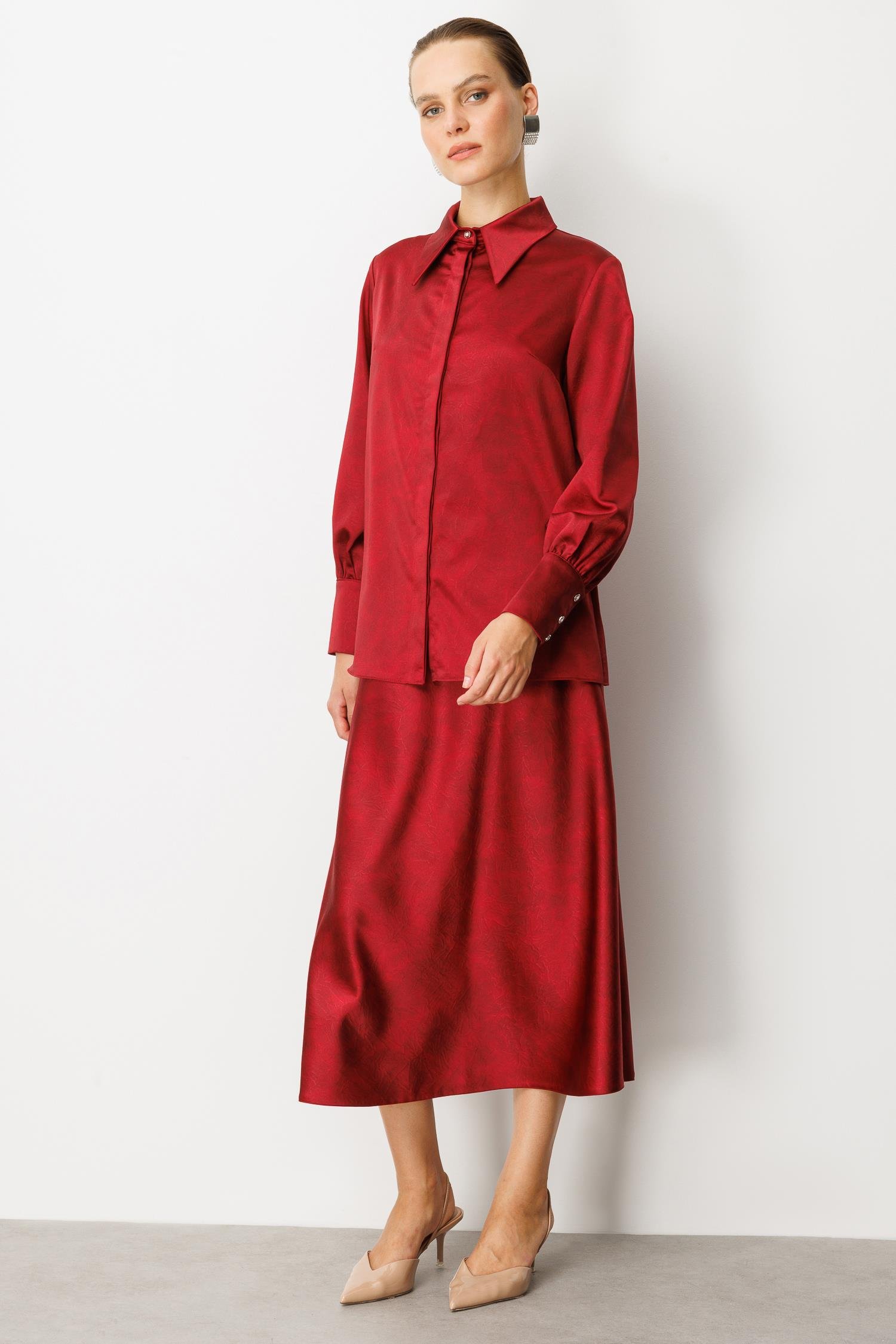 Manşet Detaylı Sivri Yaka Gömlek-BORDO