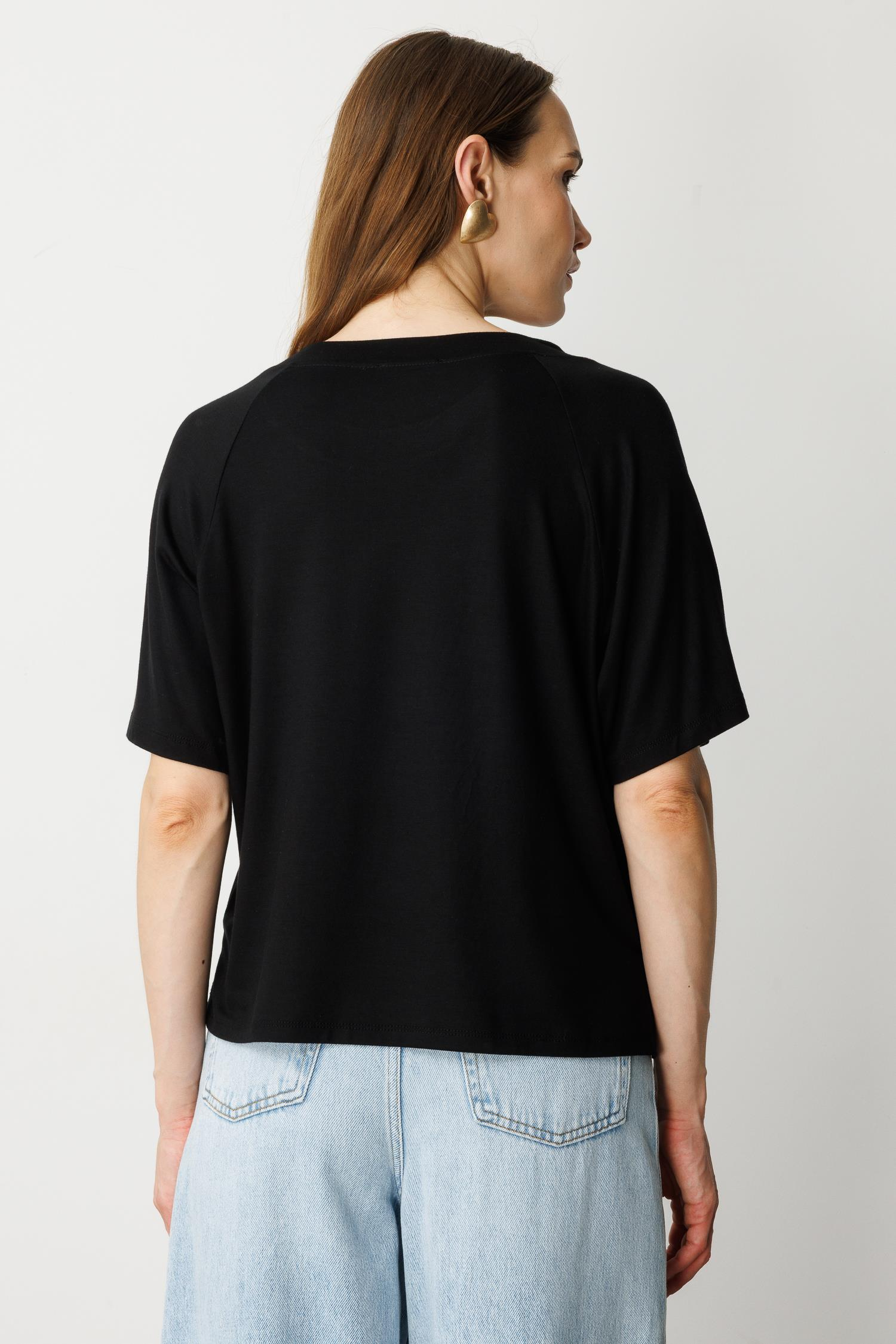 Minik Taş Detaylı Kısa Tişört-SİYAH